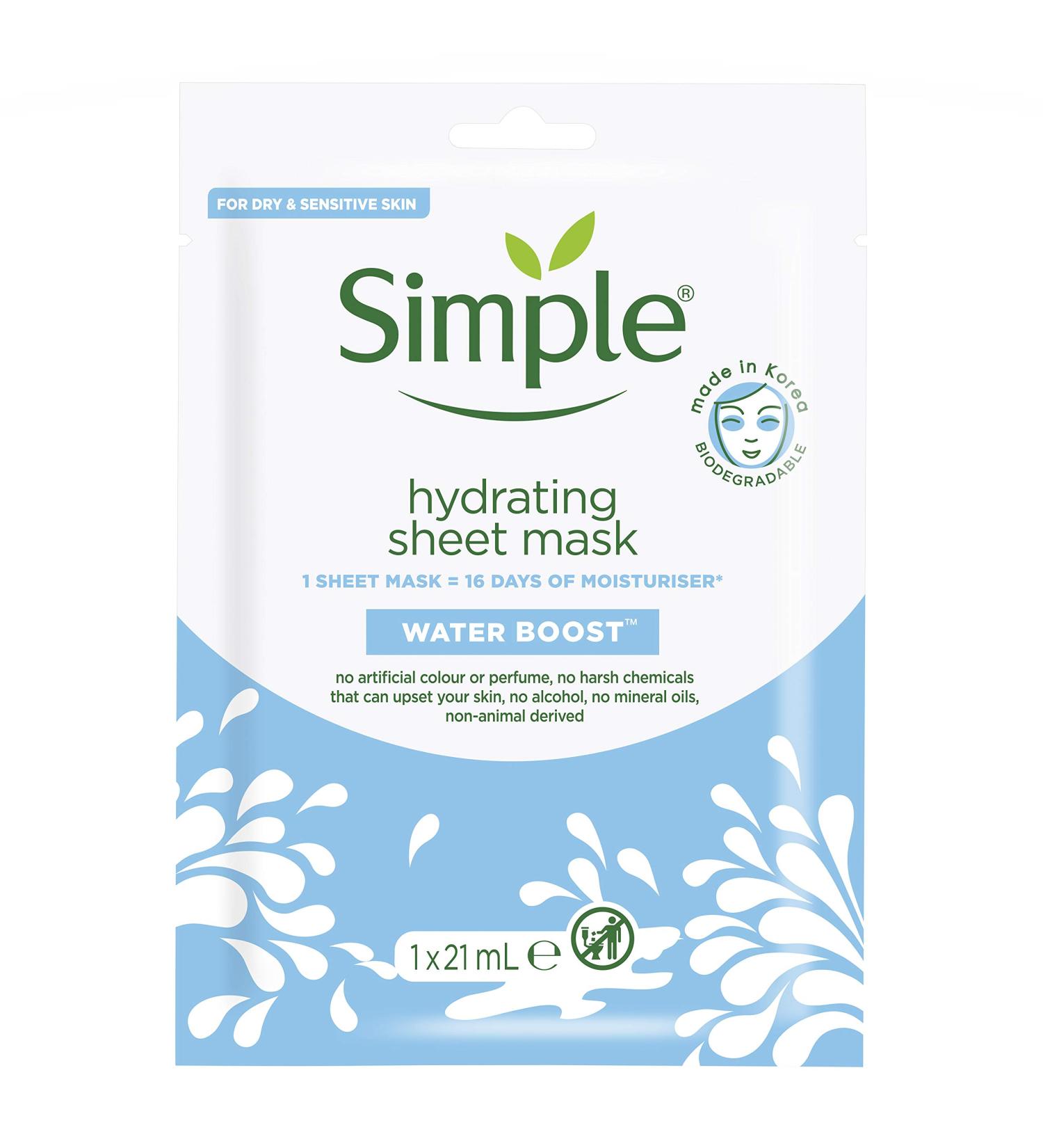 Simple Hydrating 16 days' worth of moisturiser in just 15 minutes Sheet Mask face mask for dry skin 1 pc - Buy Online on GoSupps.com