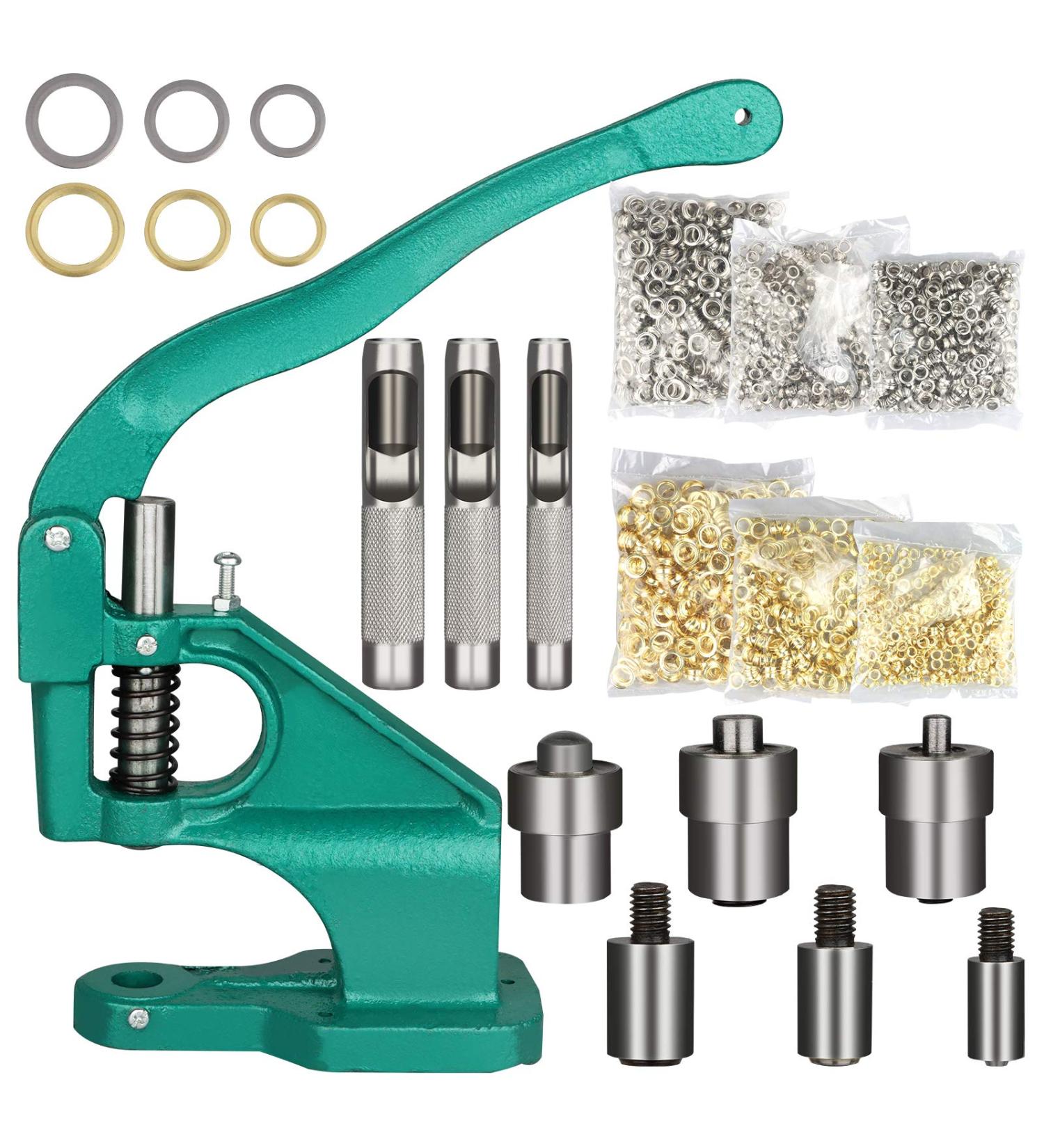 PIAOPIAONIU Hand Press Grommet Eyelet Machine Hole Punch Tool Kit Including Grommet Machine 3 Dies and 2400Pcs Golden & Sliver Grommets 3 PCS Installation Tools for Banner Sign Awning Poster Curtain Type1 - Buy Online on GoSupps.com