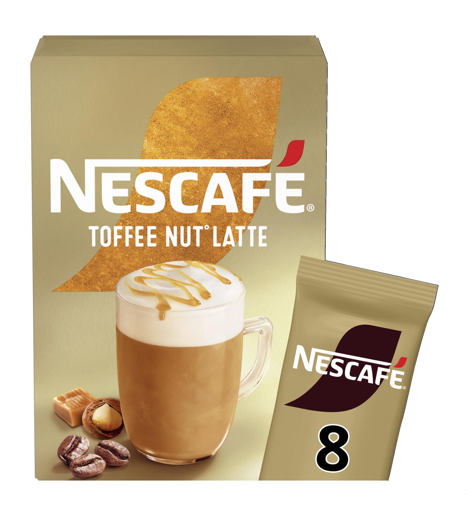 Nescafe Toffee Nut Latte Instant Coffee 8 x 18.6g Sachets 100% Responsibly Sourced Coffee - Buy Online on GoSupps.com