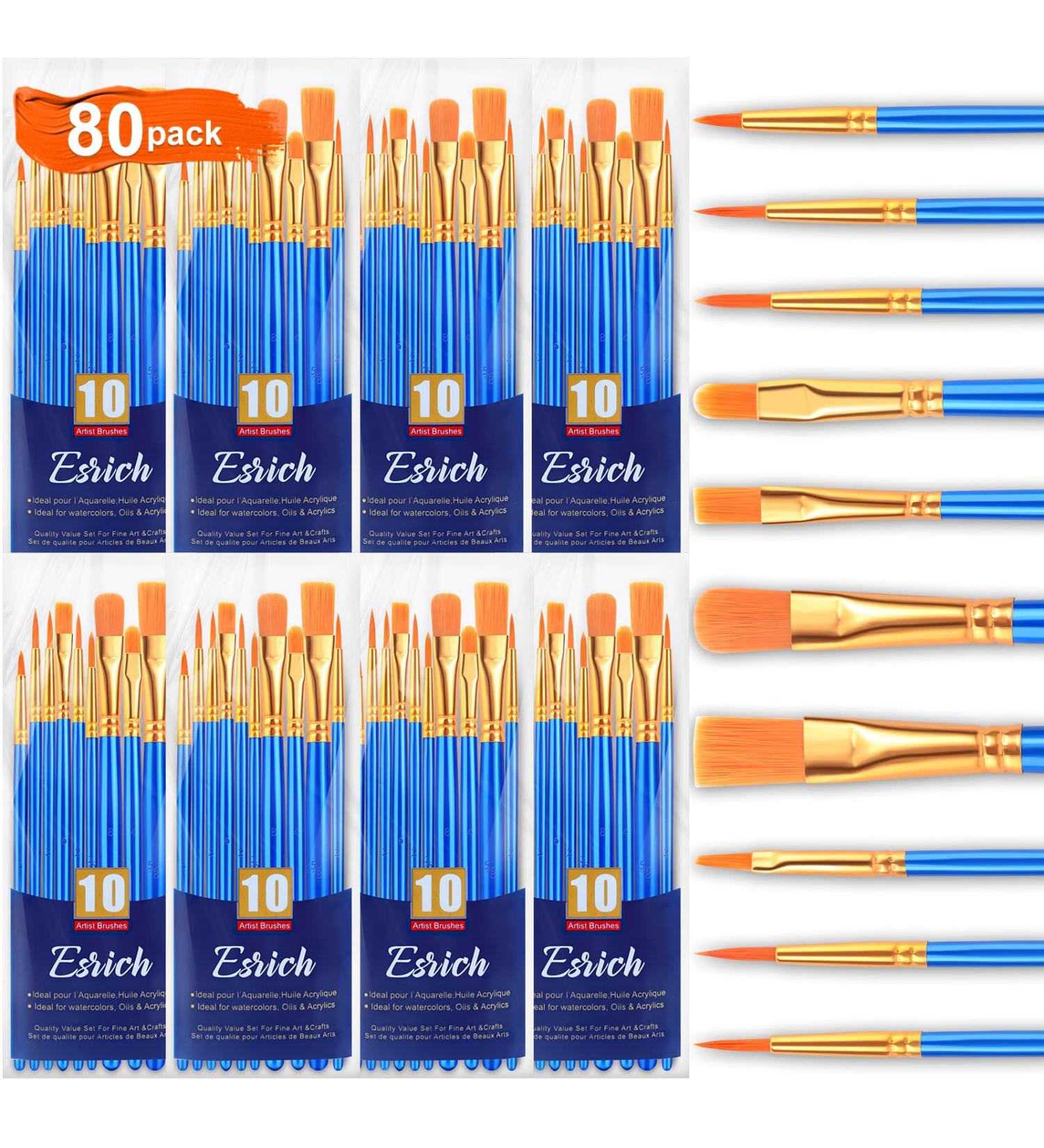 ESRICH Acrylic Paint Brushes Set | 80 Pcs Nylon Brush Head | for Acrylic Oil Watercolor | Art Painting Kit | Ideal Gift for Kids & Adults - Buy Online on GoSupps.com