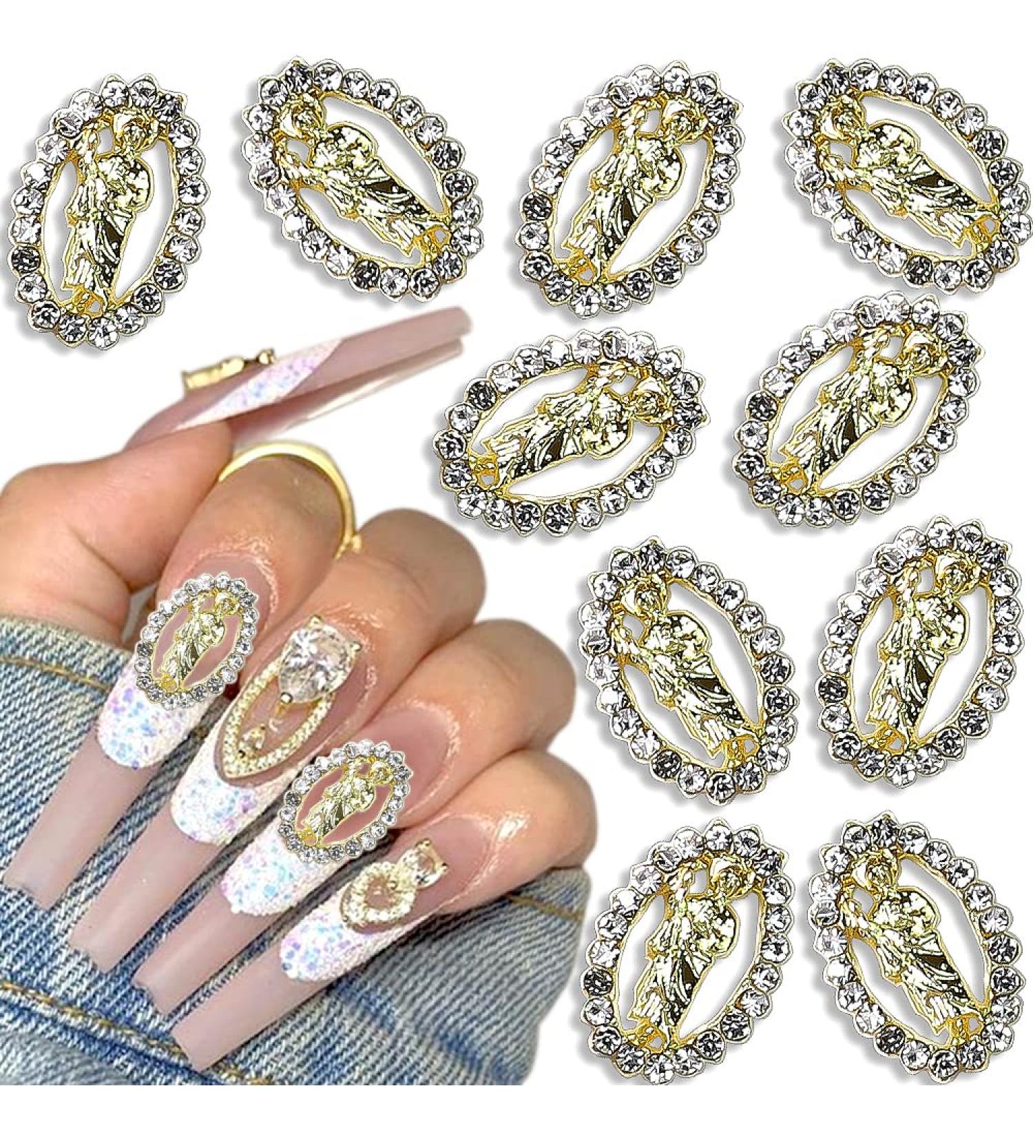 3D San Judas Nail Charm Set - 10pcs Shiny Zircon Buddha & Virgin Mary Rhinestone Charms for Acrylic Nails | Gold Jesus Christ Nail Jewels & Accessories - Buy Online on GoSupps.com