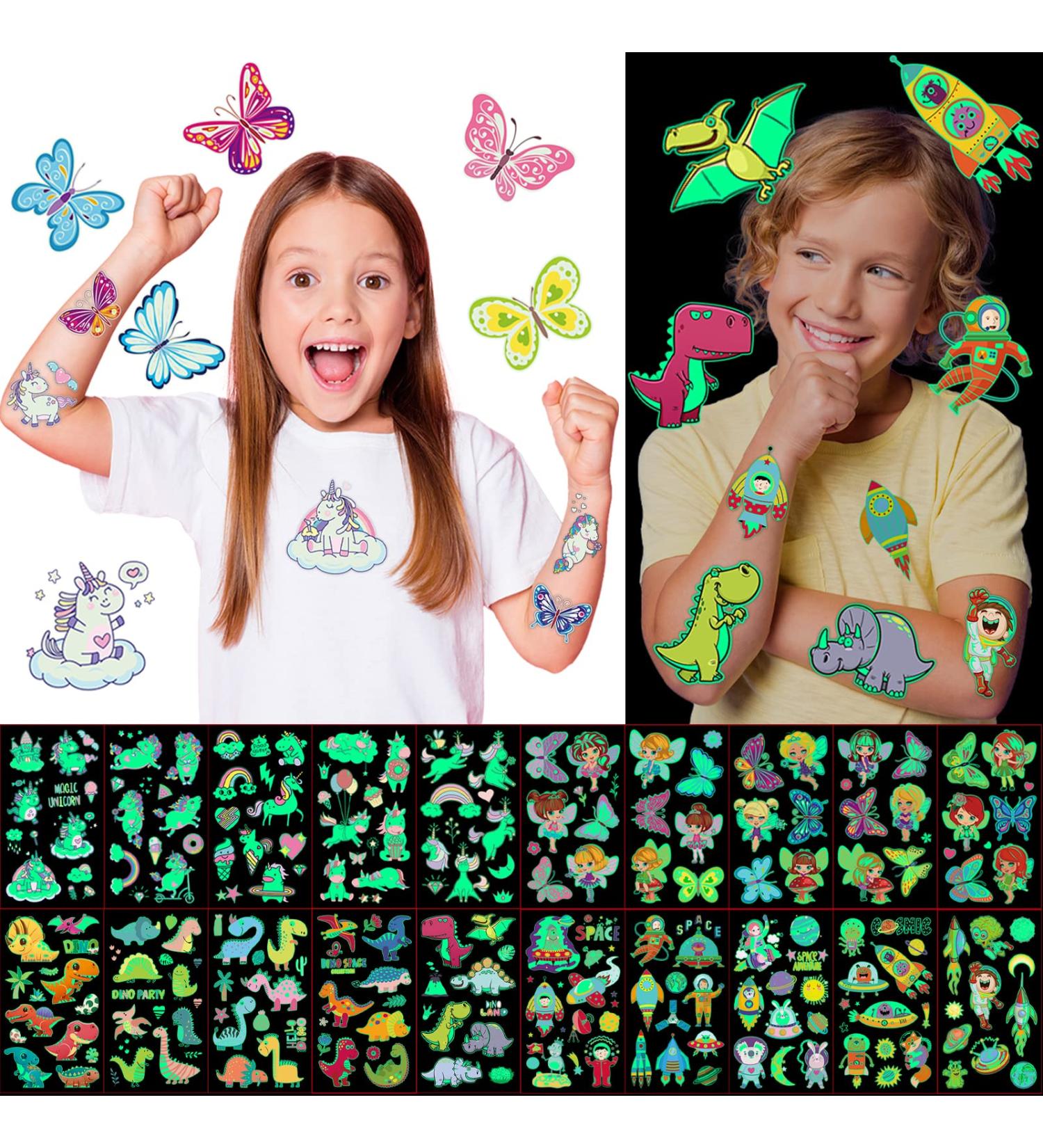 500 Styles Luminous Temporary Tattoos for Kids - Glow In The Dark Stickers - Unicorn/Mermaid/Dinosaur/Animal - Birthday Party Supplies - Buy Online on GoSupps.com
