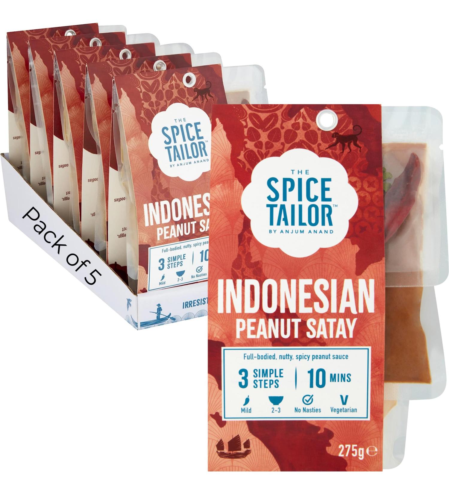 The Spice Tailor Asian Curry Sauce Kits Indonesian Peanut Satay in 10 Minutes with 3 Easy Steps 275g Pack 5 Pieces - Buy Online on GoSupps.com