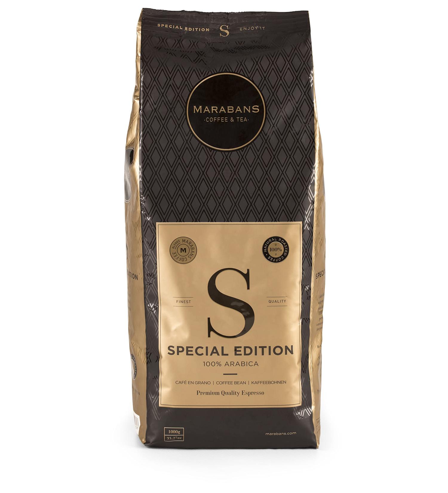  Marabans Coffee & Tea Marabans Special Edition 1kg bag of coffee beans 100% Arabica Acidity: medium/low dark hazelnut crema. - Buy Online on GoSupps.com