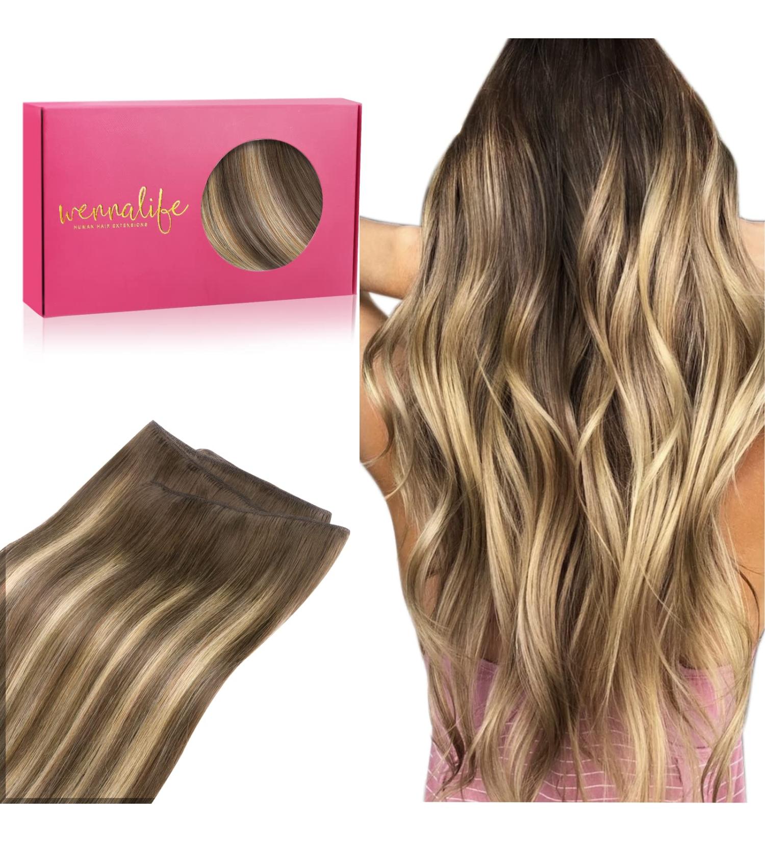 Buy 45cm 90g Balayage Chocolate Brown to Caramel Blonde Real Hair Extensions - Sew In Weft Tresses for Beautiful Hair Transformations - Buy Online on GoSupps.com