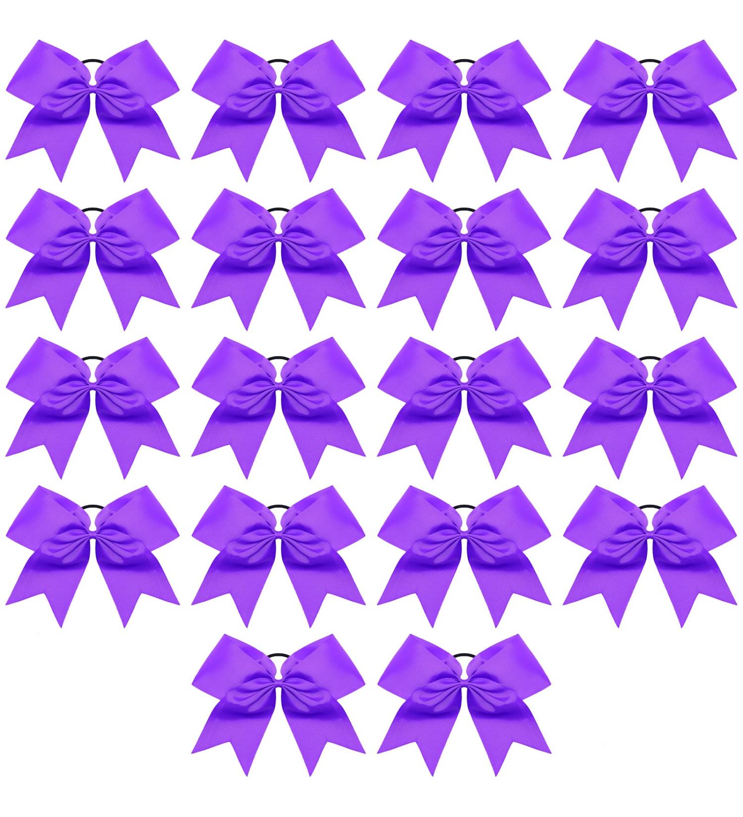 Caenagrion 18 PCS 8 Purple Large Cheer Bows Set - Handmade Elastic Hair Bands for Cheerleaders & Teen Girls - Buy Online on GoSupps.com
