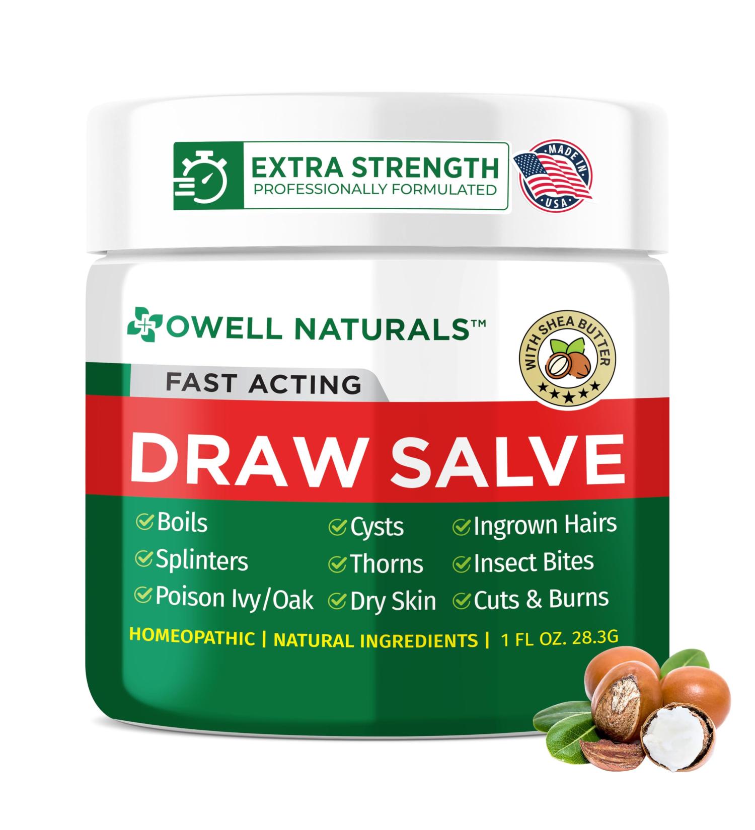 Owell Naturals Drawing Salve Ointment with Pure Shea Butter for ingrown Hair Boil Splinter Remover Bug Spider Bites Bee Sting Mosquito Itch Poison Ivy Burns & Cuts 1oz - Buy Online on GoSupps.com