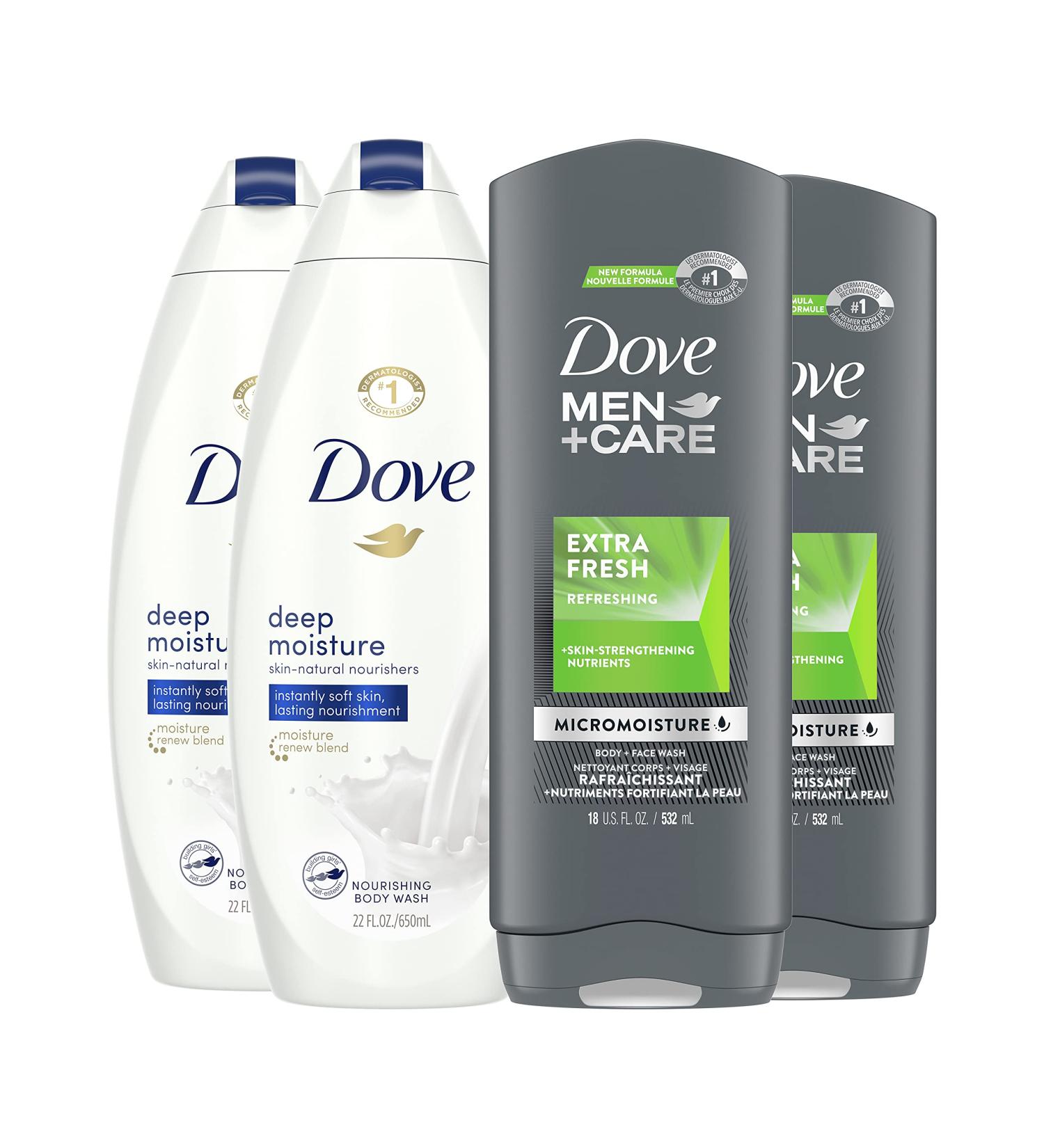 Dove Men+Care Body Wash Bundle - Extra Fresh & Deep Moisture - 4 Count - Buy Online on GoSupps.com