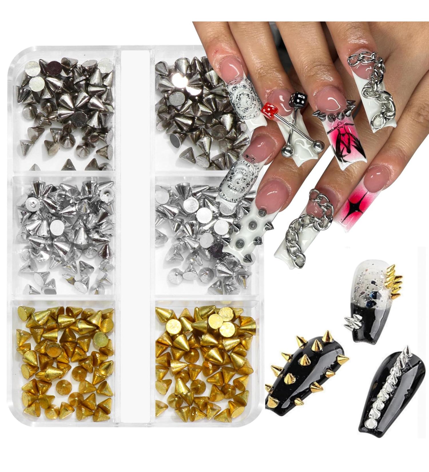 6Grid Metal Rivet Punk Nail Charms - 3 Color Cone Spikes & Gothic Studs for Nail Art & DIY Crafts - Buy Online on GoSupps.com