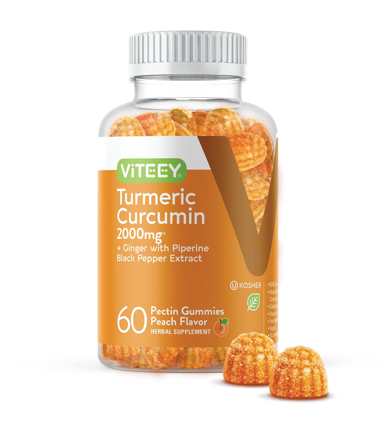 Turmeric Curcumin Gummies with Ginger & Black Pepper Herbal Supplement  Vegan  Pectin Gummy - Good for Adults Teens & Kids - Peach Flavor  60 Count-1 Pack  - Buy Online on GoSupps.com