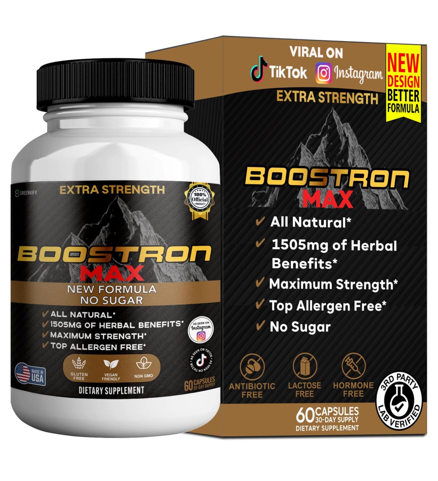 Boostron Max Extra Strength Maca Root Complex Organic Blend 60 Capsules Vegan Gluten Free Sugar Free All Natural Dietary Supplement (1) - Buy Online on GoSupps.com