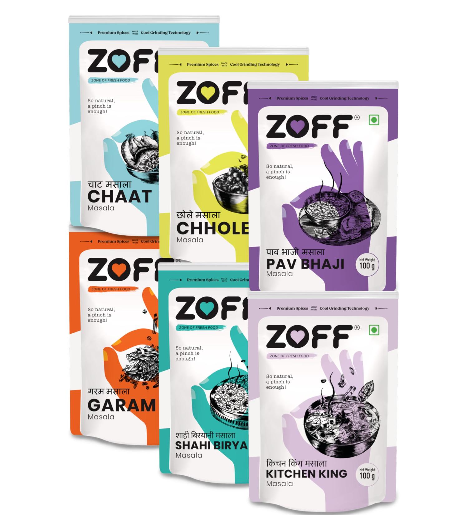 Zoff Pure & Natural Indian Spice Kit | Set of 6 Indian Spices Specially Combined for Princely Dishes like Shahi Biryani Chaat Kitchen King Chhole or Pavbhaji Masala - Buy Online on GoSupps.com