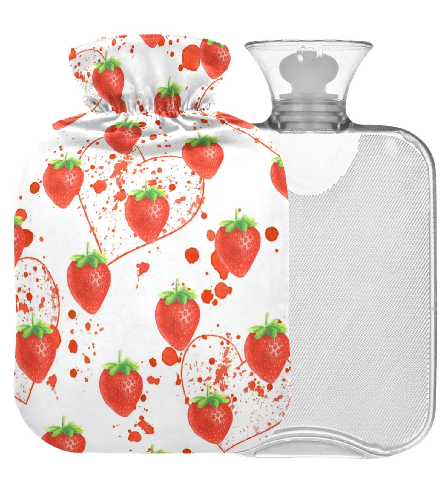 Naanle Valentine's Day Heart Strawberry Heat Bottle | 1L Transparent Warm Water Bottle for Bed | Hand & Foot Pain Relief & Cold Therapy - Buy Online on GoSupps.com
