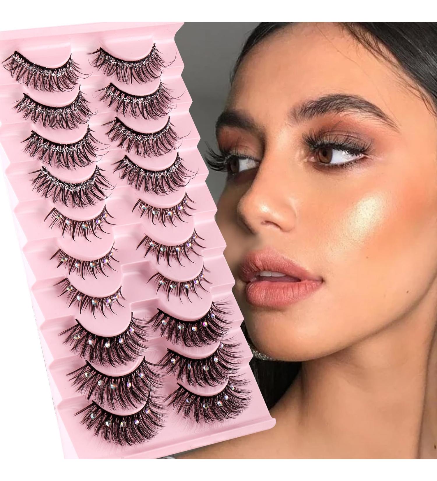 Shop 10 Pairs of Handmade Glitter Diamond False Eyelashes Reusable Fluffy & Easy to Wear for Parties & Festivals - Buy Online on GoSupps.com