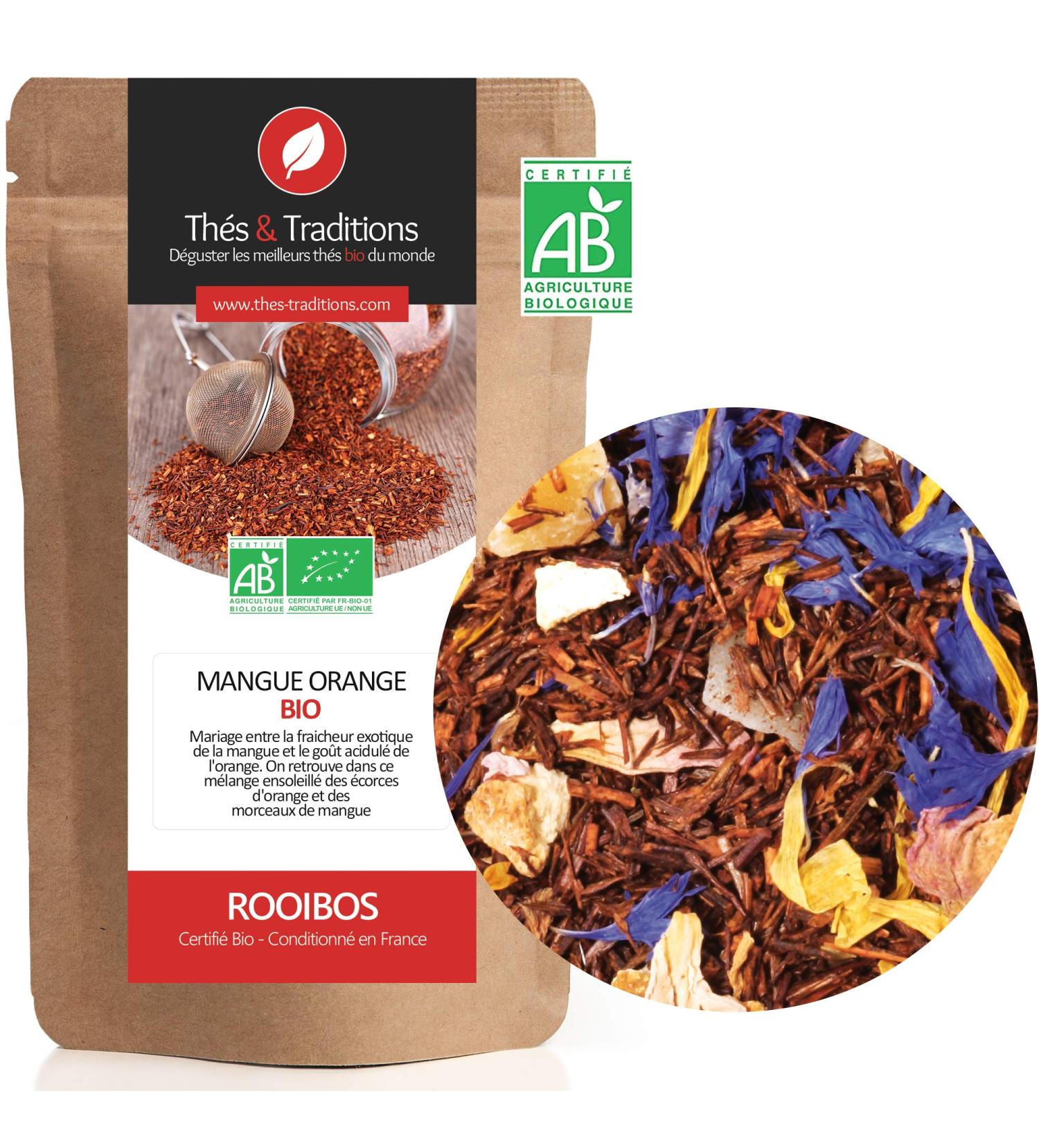  Th s & Traditions Organic Rooibos Mango Orange | 100g Loose Leaf Bag | Certified Organic Agriculture  - Buy Online on GoSupps.com