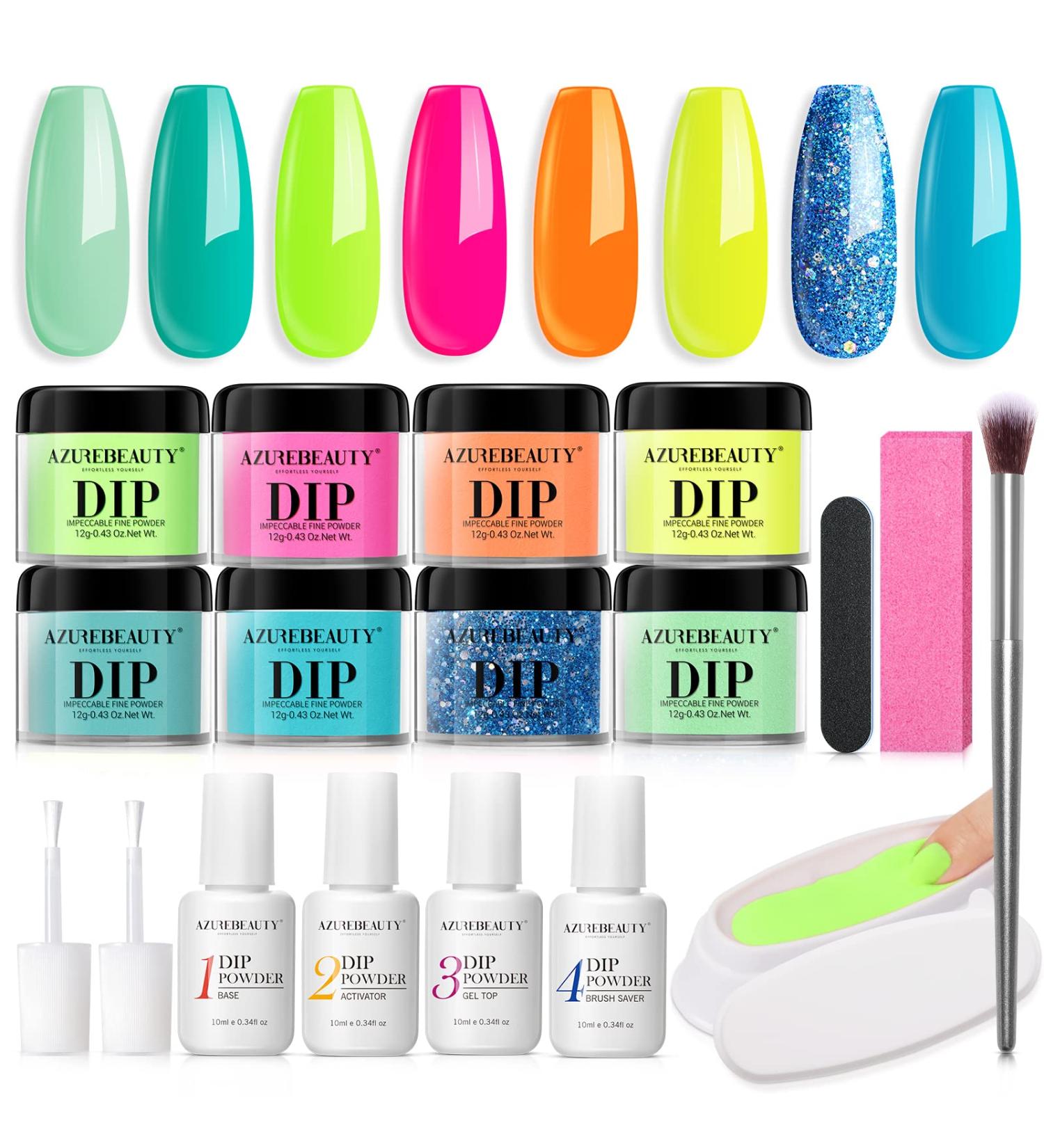 AZUREBEAUTY 18Pcs Dip Powder Nail Kit: Spring Summer Pastel Neon Colors Set for French Manicure - A1-Water World - Buy Online on GoSupps.com