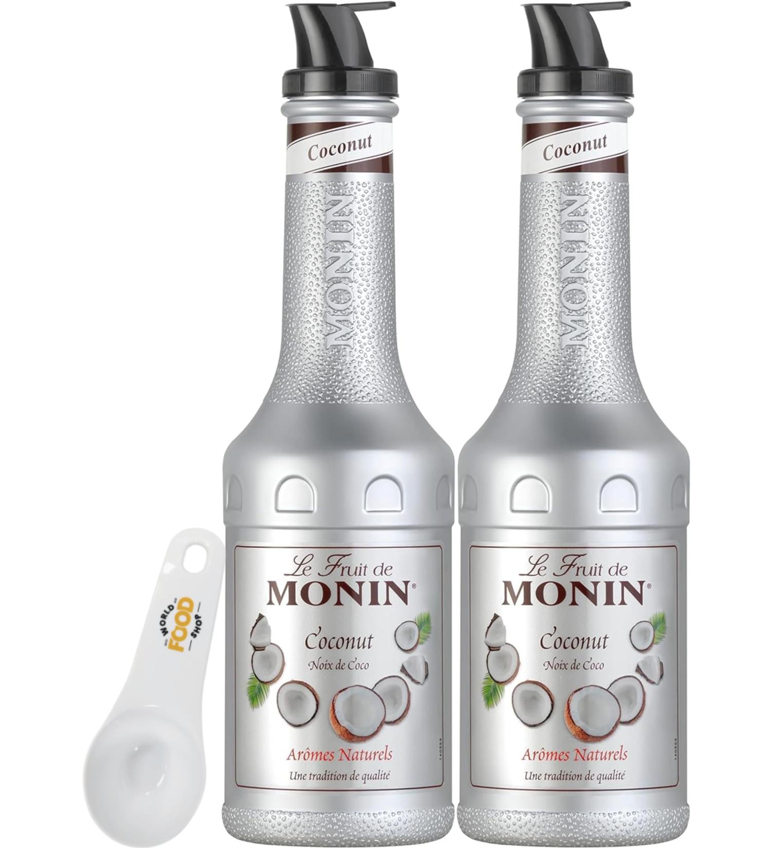 Monin Coconut Puree 1L - Pack of 2 with World Food Shop Scoop | Natural Coconut Flavour for Cocktails Smoothies and Culinary Creations - Buy Online on GoSupps.com