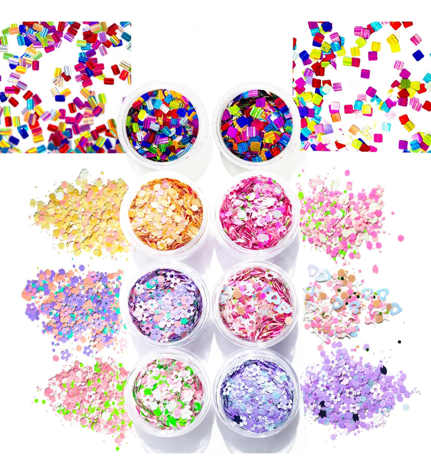 Multi-Color Nail Glitter Spring Flower Sequins Square Rectangle Smooth Laser Sequins Chunky Nails Glitter Flakes & Powder for Nail Art Decoration/Face/Body/DIY Crafting - Buy Online on GoSupps.com