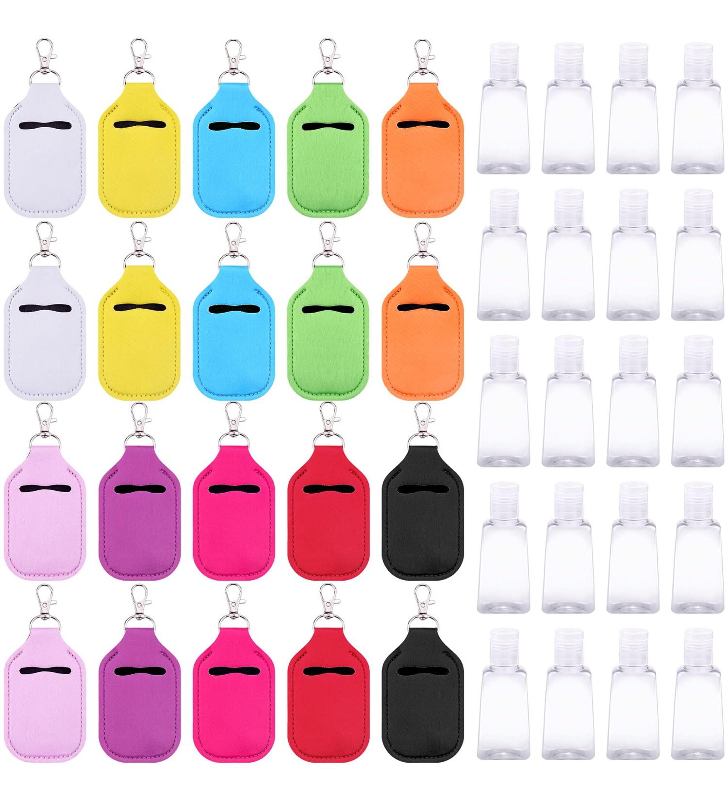 Duufin 40 Piece Hand Sanitizer Keychain Holders Set - 20 Holder Bulk & 20 Empty Travel Bottles - Colorful Patternless Design - Buy Online on GoSupps.com