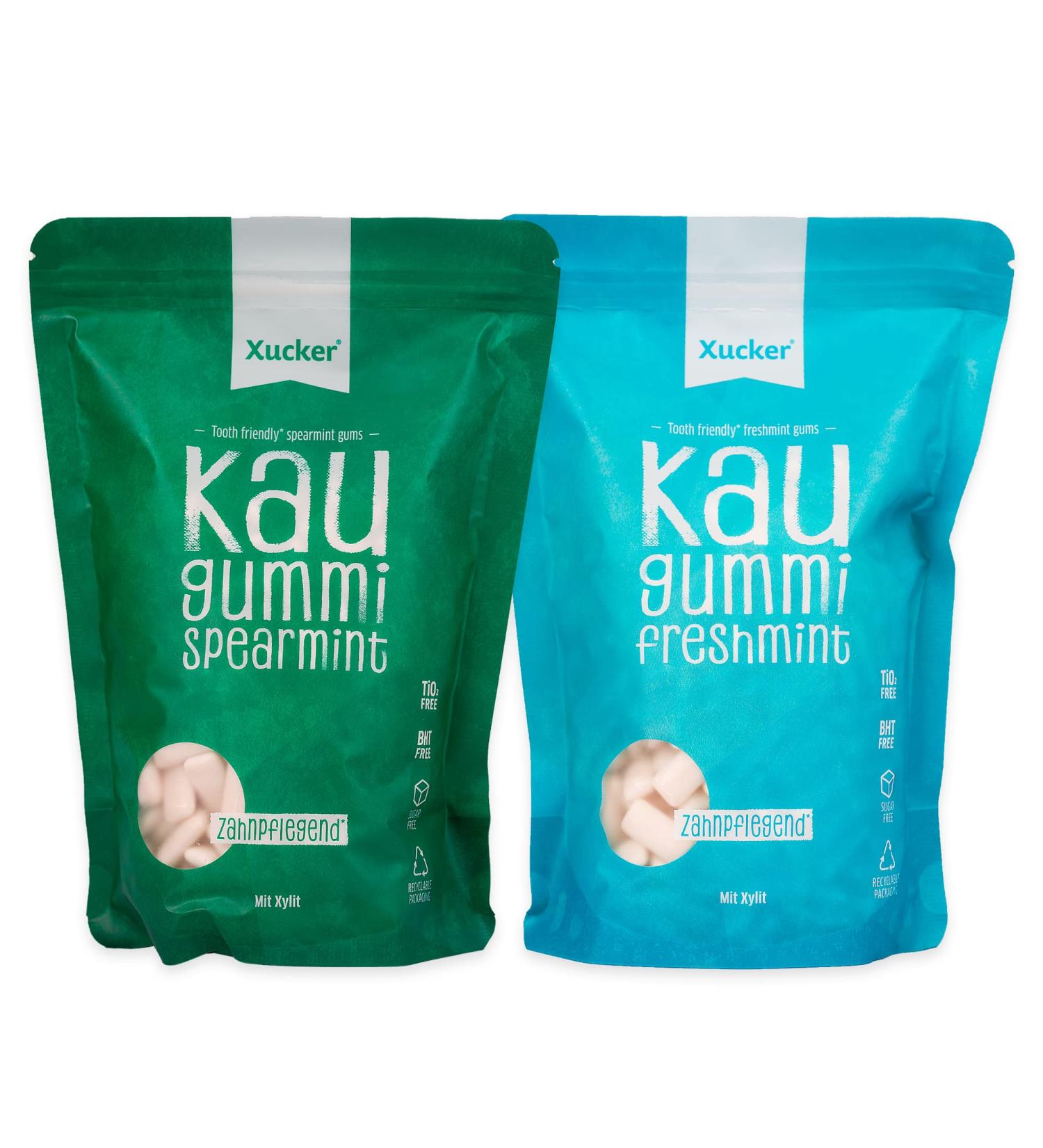 Xucker Sugar-Free Dental Care Chewing Gum - Vegan Xylitol Spearmint & Freshmint (2x600g) - Refills for Fresh Breath - Buy Online on GoSupps.com