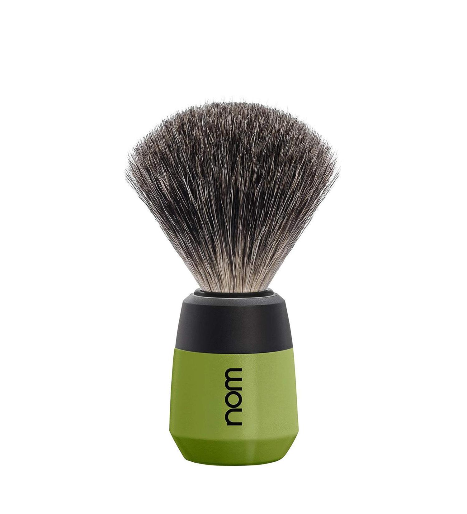 nom MAX shaving brush pure badger hair olive