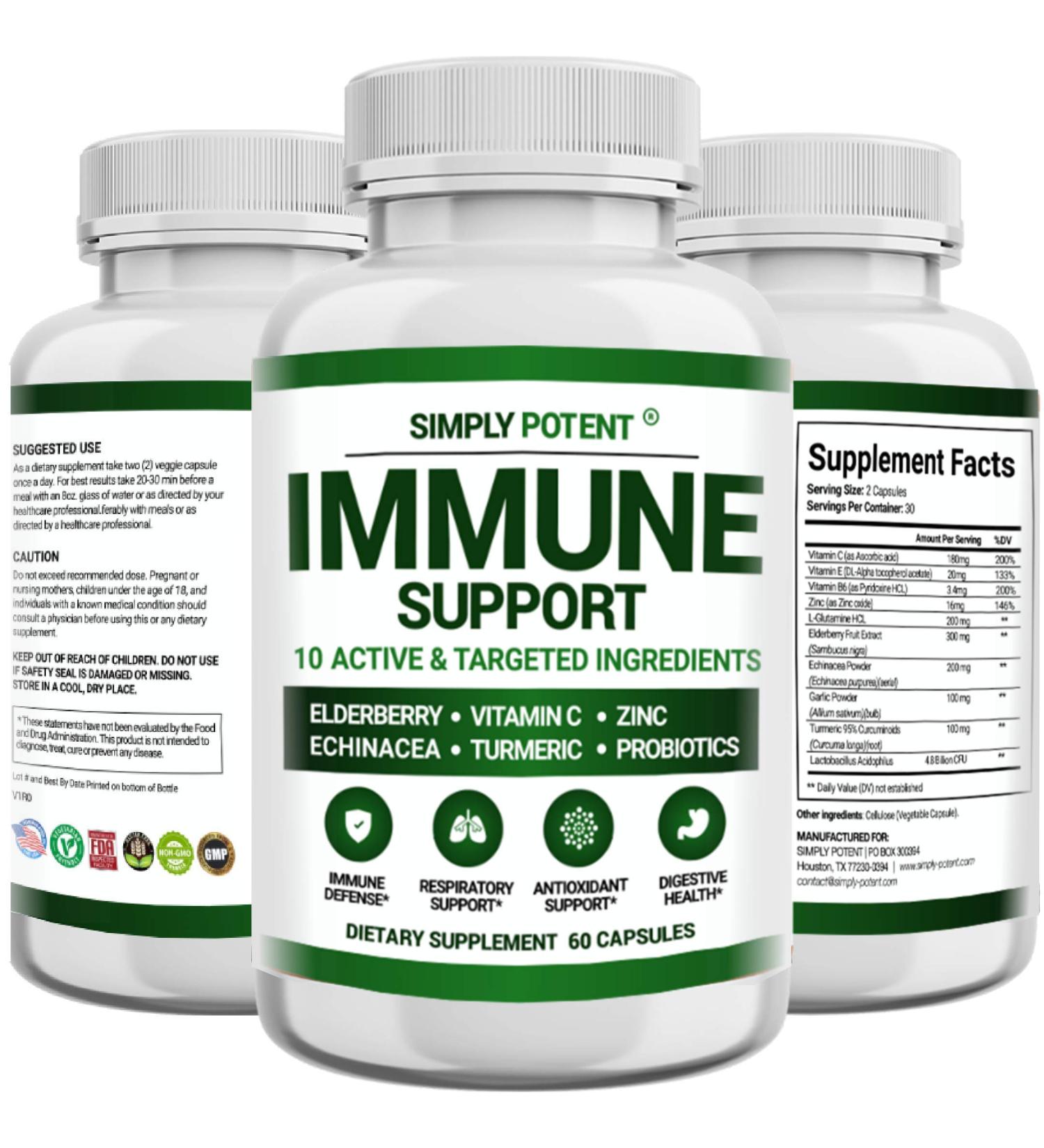 Immune Support Supplement 10 in 1 Immunity Booster Blend of Elderberry Vitamin C Zinc Echinacea Turmeric Probiotics & Antioxidants for Immune Defense Respiratory & Digestive Health 60 Pills - Buy Online on GoSupps.com