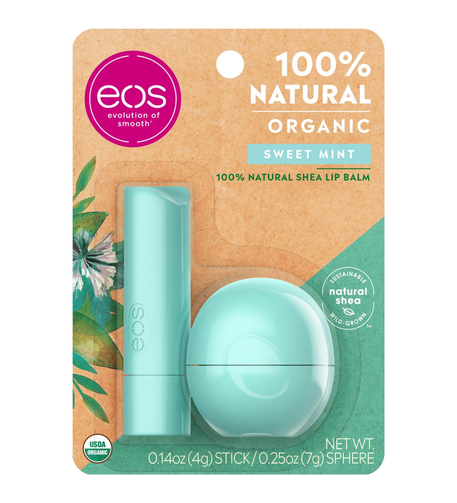 eos USDA Organic Lip Balm Sweet Mint - 2 Pack | Natural, Gluten Free, Long Lasting Hydration for Dry Lips - Buy Online on GoSupps.com