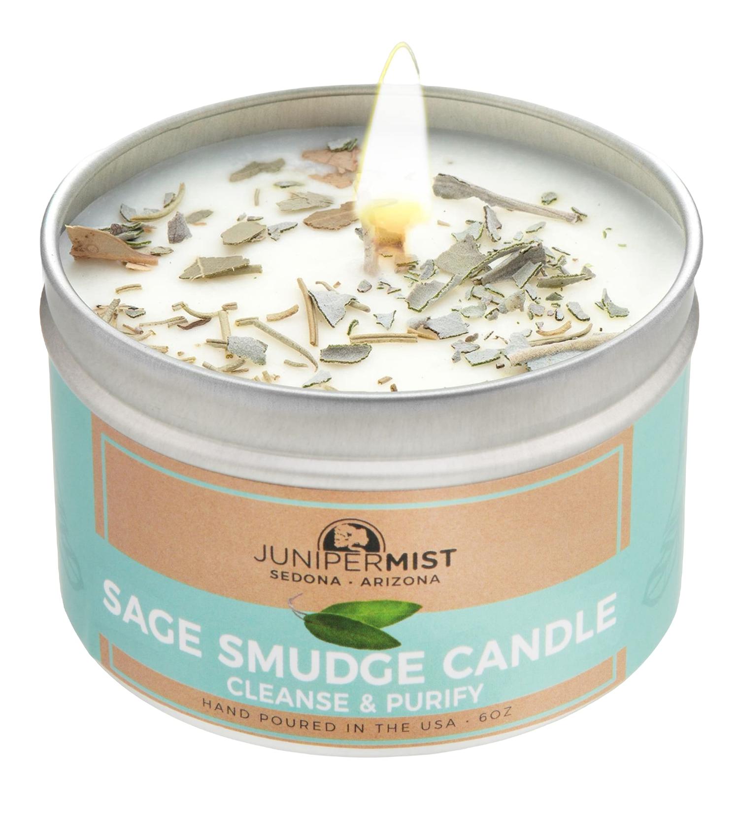 Sage Smudge Candle for Energy Cleansing, Meditation & Protection | Handmade in Sedona with Soy Wax & Sage Leaf | Pure Essential Oils | Smokeless Alternative to Sticks & Incense | 1 Pack - Buy Online on GoSupps.com