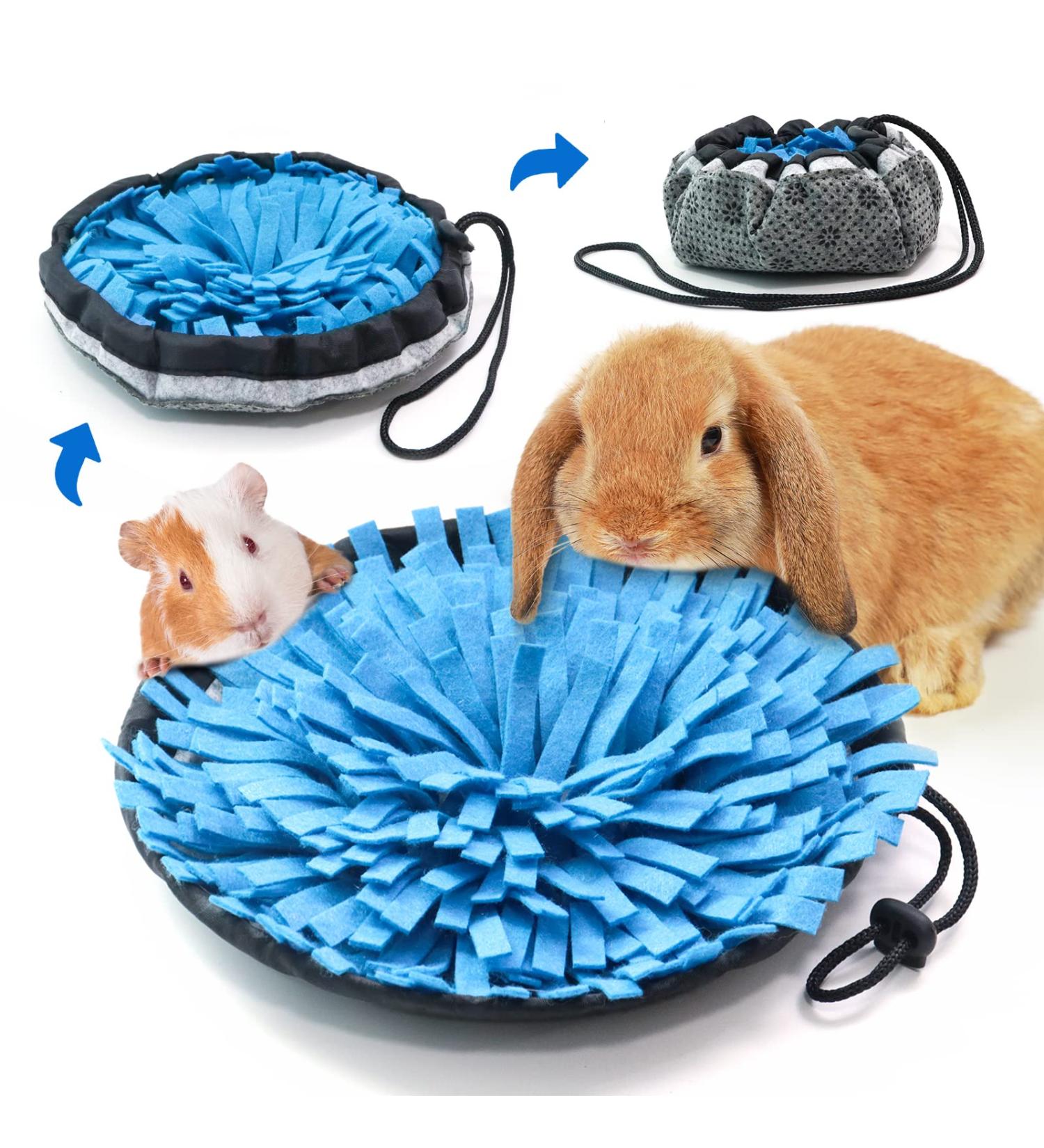 Rabbit Foraging Mat - Interactive Feed Game for Small Pets | OVMKOV 9.44 x 9.44 Snuffle Pad Bed Nosework Mat for Bunny, Hamster, Guinea Pigs, Ferrets, Chinchillas - Buy Online on GoSupps.com