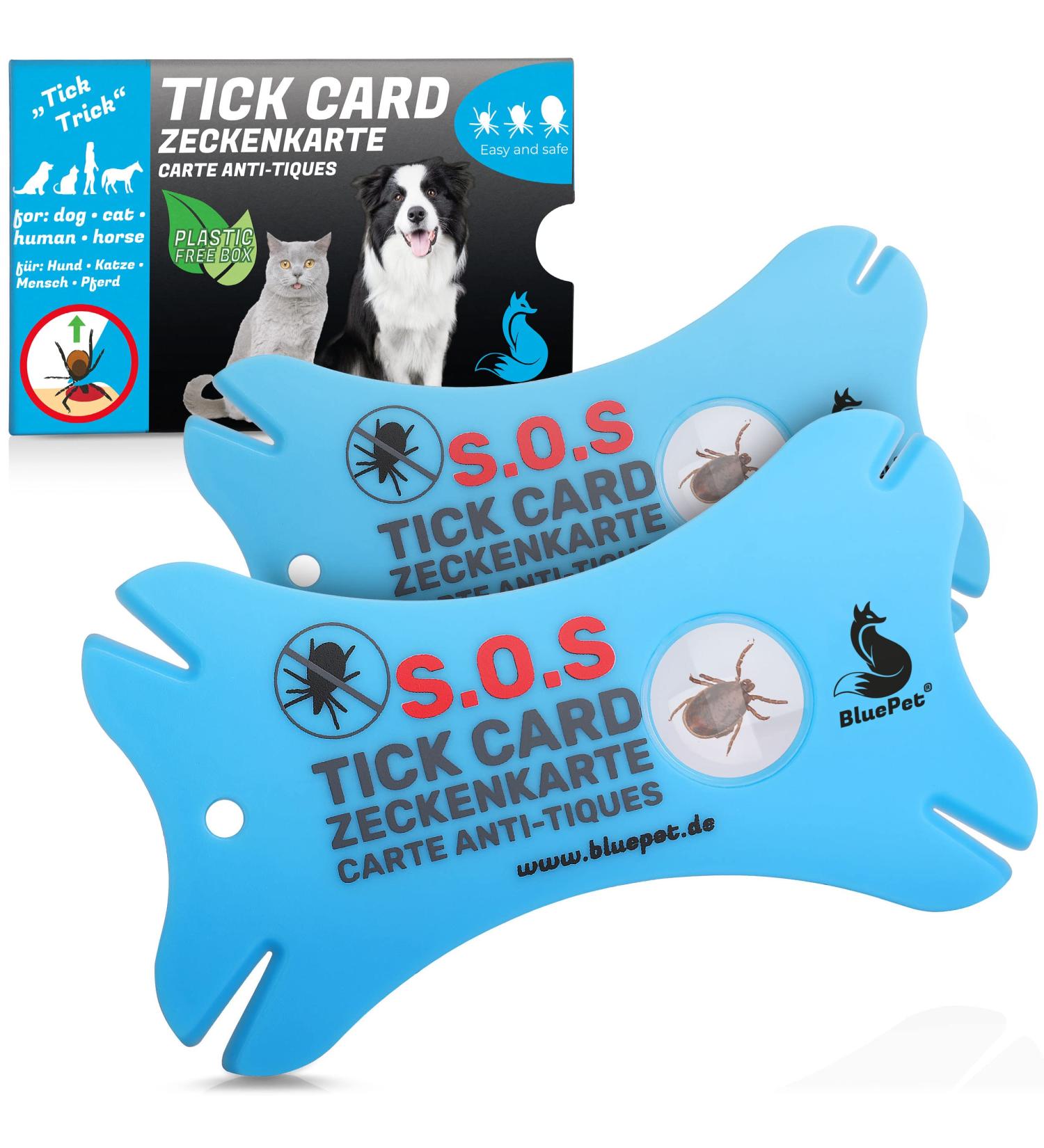 Bluepet 2x Tick Card with Magnifying Glass - Effective Tick Remover for Humans & Pets - First Aid Solution for Dogs & Cats - Buy Online on GoSupps.com
