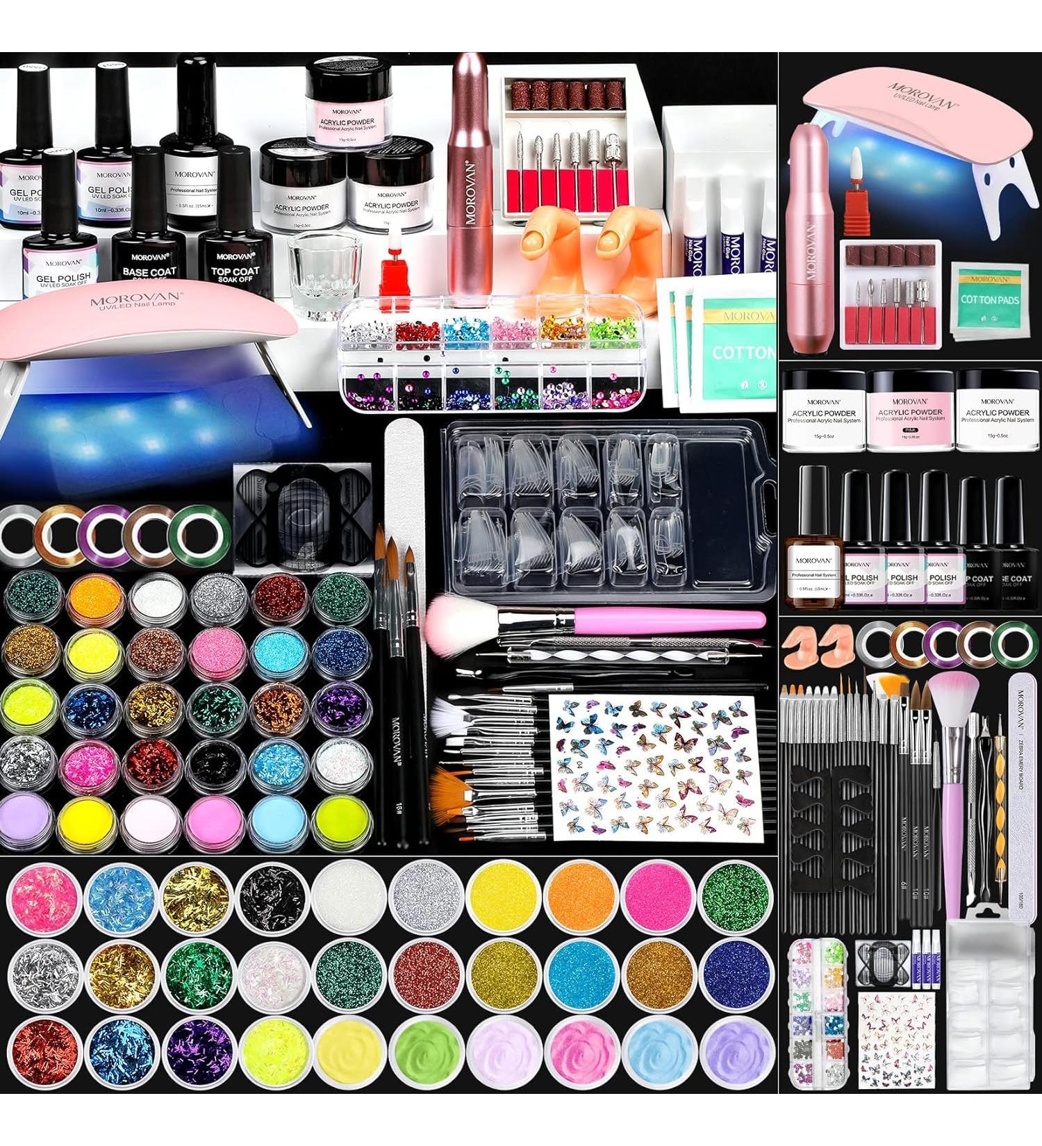 Morovan Acrylic Nail Set - Complete Starter Kit with Acrylic Powder Nail Lamp Drill & 4 UV Polish Colors for Beginners - Buy Online on GoSupps.com