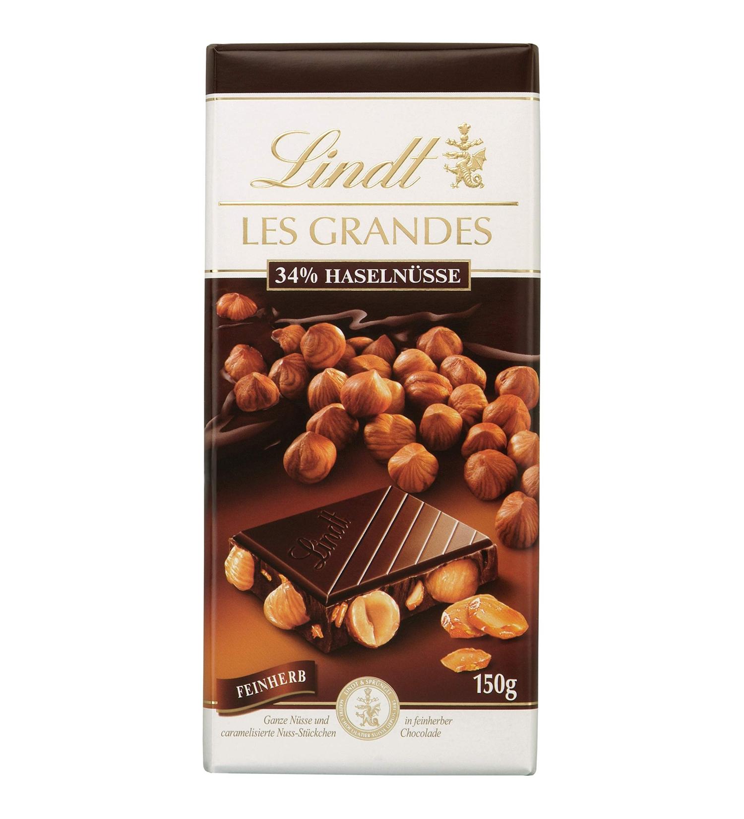 Lindt 1 barre de chocolat noir 34% noisettes 150 g Chocolat noir 150 g (Pack of 1) - Buy Online on GoSupps.com