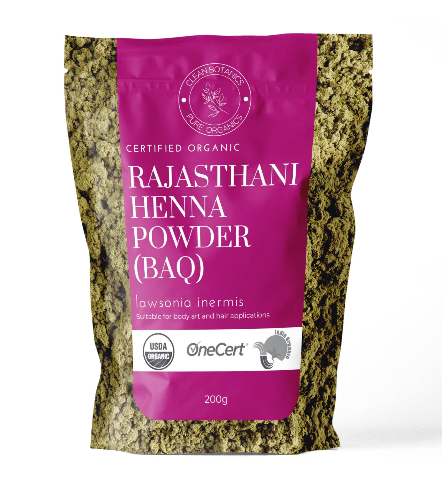 200g Organic Certified Rajasthani Henna Powder 100% Pure Mendhi Natural Hair Colour Dye Triple Sifted BAQ - Buy Online on GoSupps.com