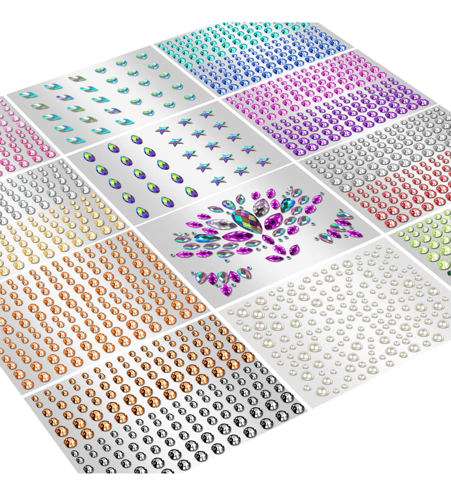 Buy Creatrill Face Jewels - 12 Sheets Assorted Gems & Rhinestones for Makeup & Crafts - Flatback Pearls & Stickers - International Shipping Available - Buy Online on GoSupps.com