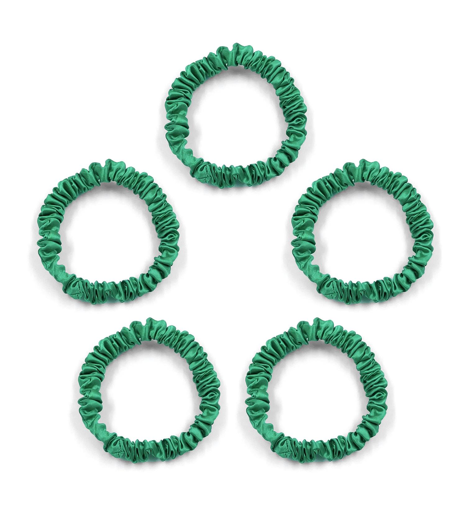 Townssilk Silk Skinnie Hair Bobbles - 100% Pure Mulberry Silk | 22 Momme | Hair Friendly Luxury Elastic | Green - Pack of 5 - Buy Online on GoSupps.com