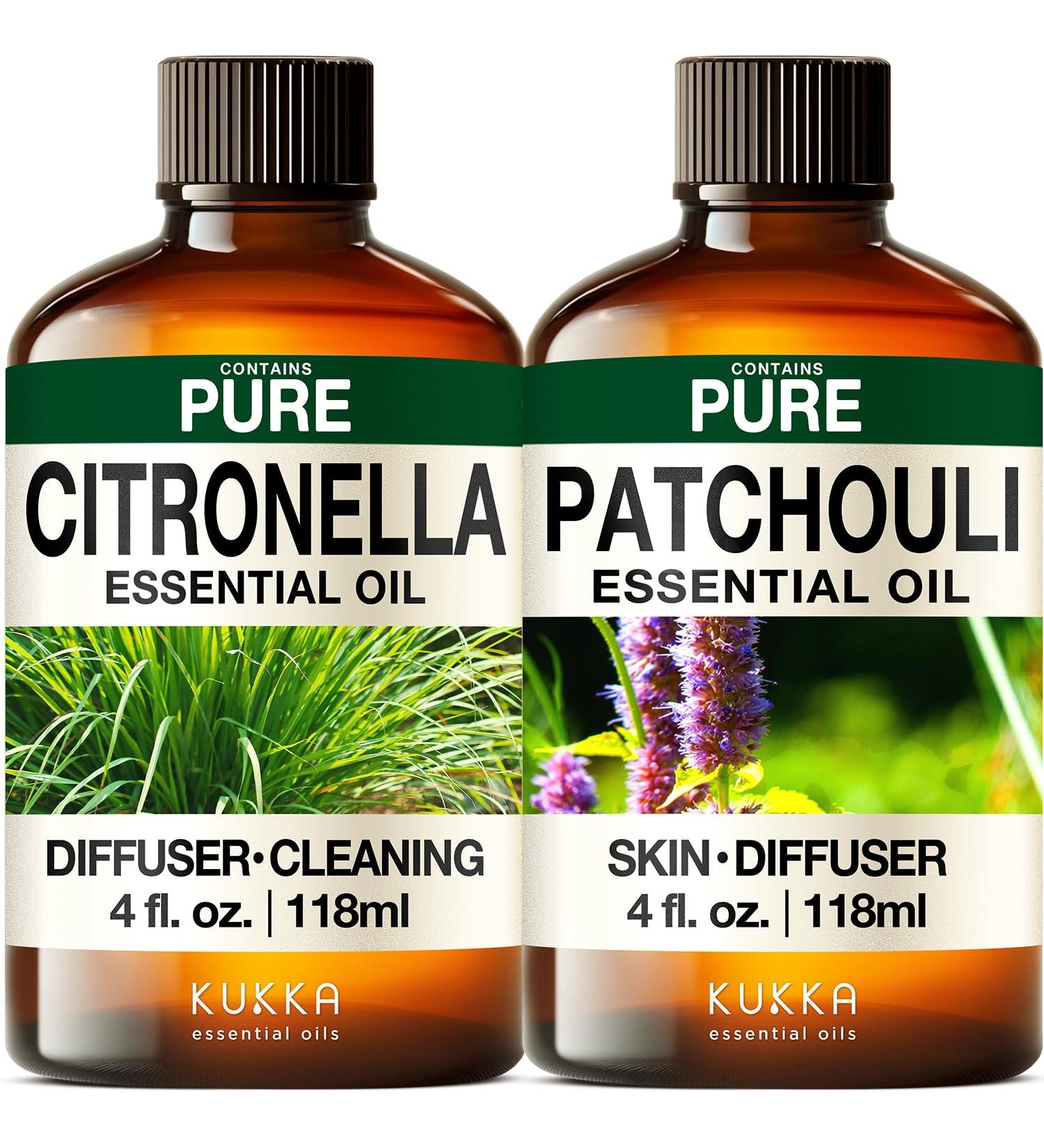 Citronella Essential Oil for Diffuse & Patchouli Essential Oil for Diffuser Set - Aromatherapy Grade Essential Oils Set - 2X 4 Fl Oz - Kukka - Buy Online on GoSupps.com