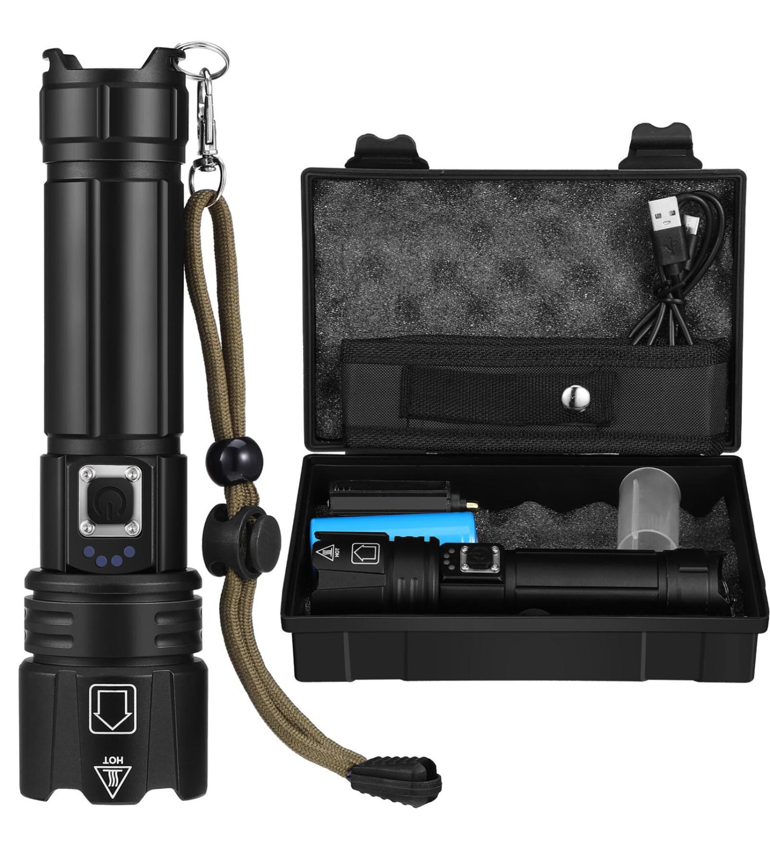 TOVINANNA Long Range Waterproof Flashlight Led Torch Lamp Flashlight Rechargeable Led Torch Light Rechargeable Led Rechargeable Flashlight Lantern Aluminum Alloy Multifunction 5000mah 16.30X4.30X3.10CM - Buy Online on GoSupps.com