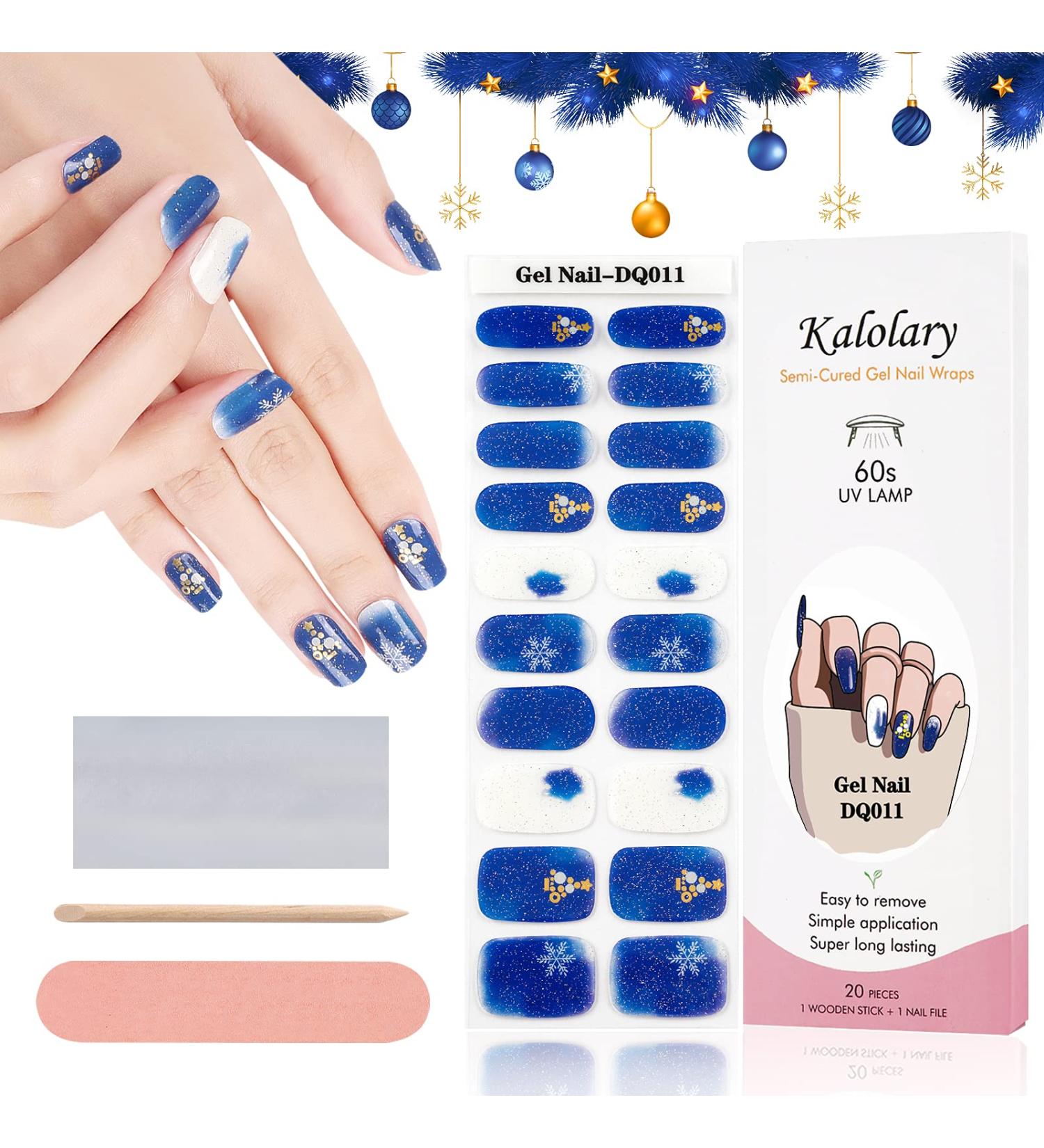 Kalolary 20 Pcs Christmas Gel Nail Polish Strips - Snowflake Designs Glitter Colors Nail Stickers & File - UV/LED Lamp Required - Buy Online on GoSupps.com