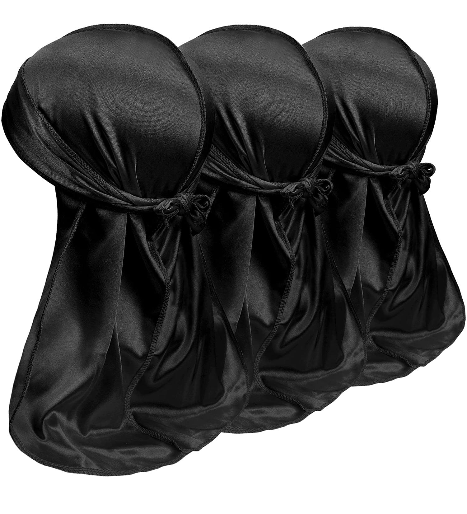 3PCS Silky Durags for Men - Satin Doo Rags for 360, 540, 720 Waves (Black) - 3 Pack - Buy Online on GoSupps.com