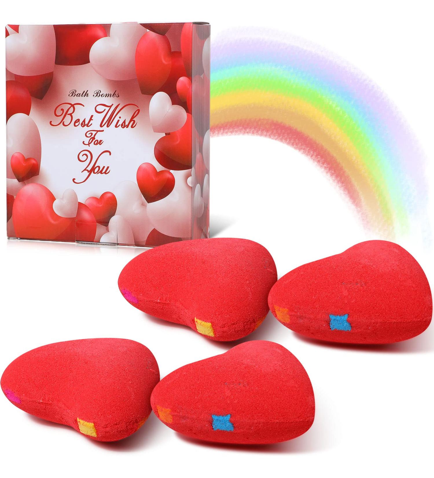 Hearts Shape Bath Bomb Gift Set - 4 x 4oz Colorful Bubble Bath Bombs with Essential Oils - Perfect Gift Idea for Women, Wife, Girlfriend - Valentine's Day & Mother's Day Gifts - Buy Online on GoSupps.com