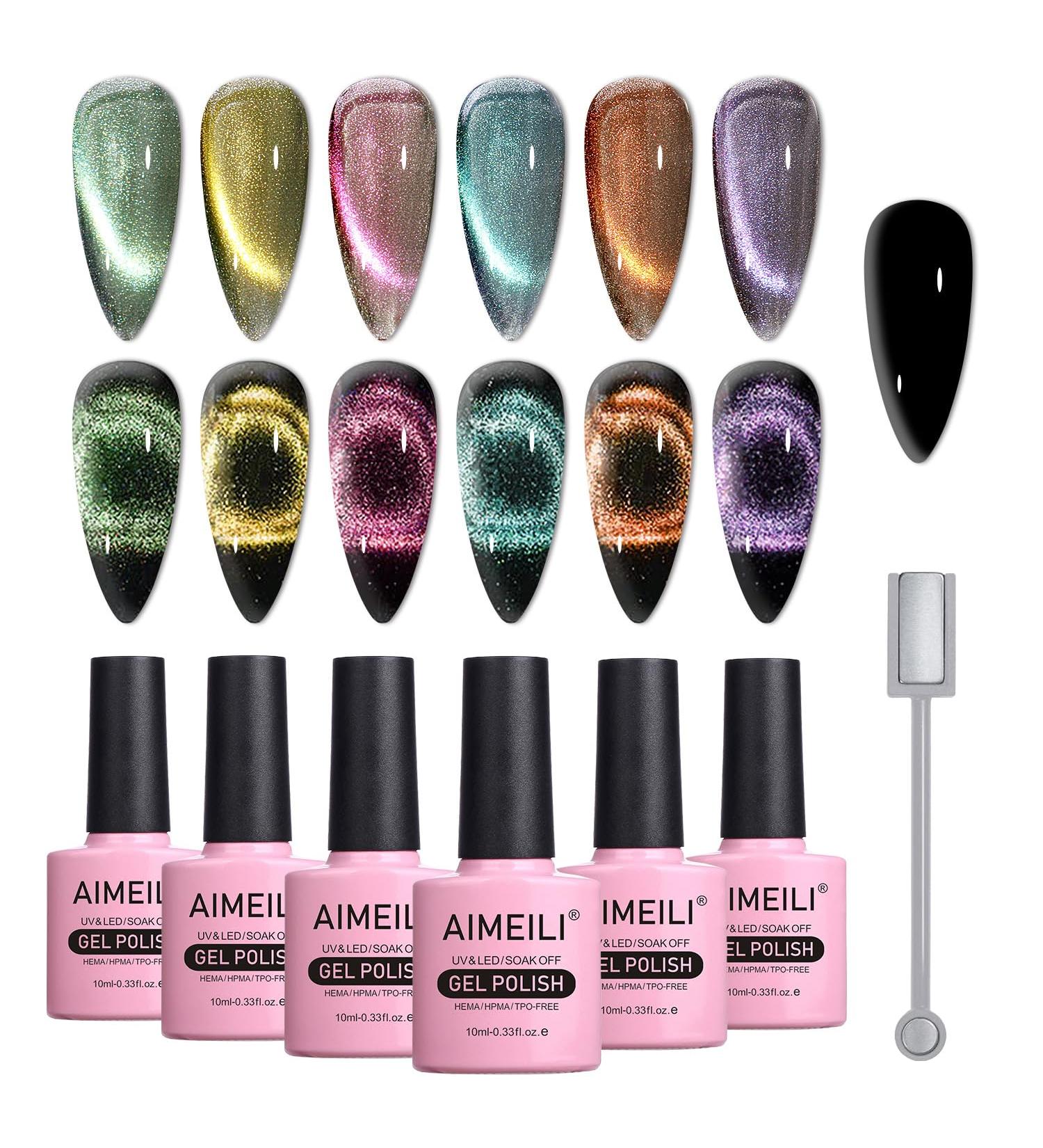 AIMEILI Cat Eye Gel Nail Polish Set - 6 Hema Free 10ml UV/LED Soak Off Colors for Stunning Nail Art - Perfect Manicure Kit - Buy Online on GoSupps.com