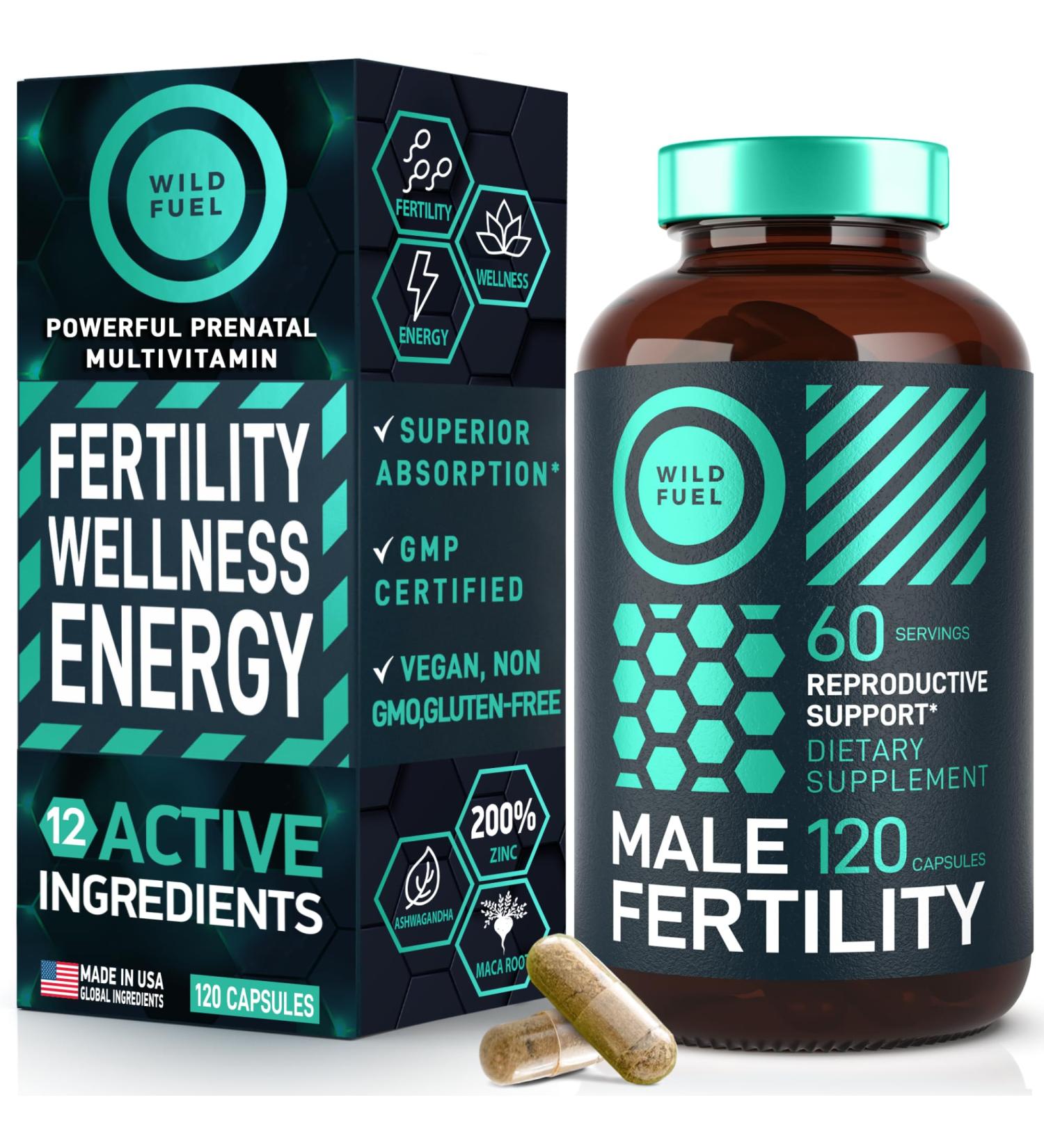 Fertility Men's Prenatal Vitamin with Maca Root, Ashwagandha, L-Arginine, and Zinc - 120 Capsules - Buy Online on GoSupps.com