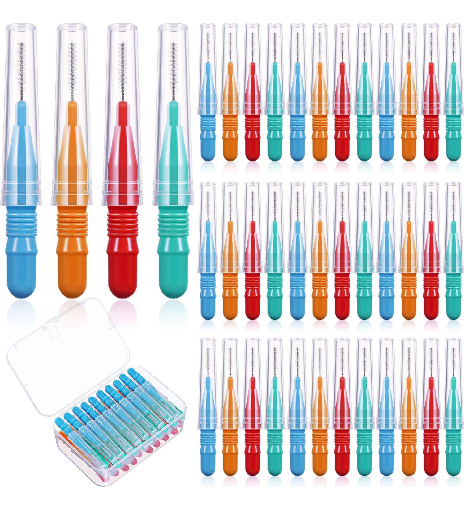 Interdental Brush Toothpick - Toothed Dental Cleaning Tool with Storage Box | Red Blue Green Orange | Ideal for Oral Care - 40 Pack - Buy Online on GoSupps.com