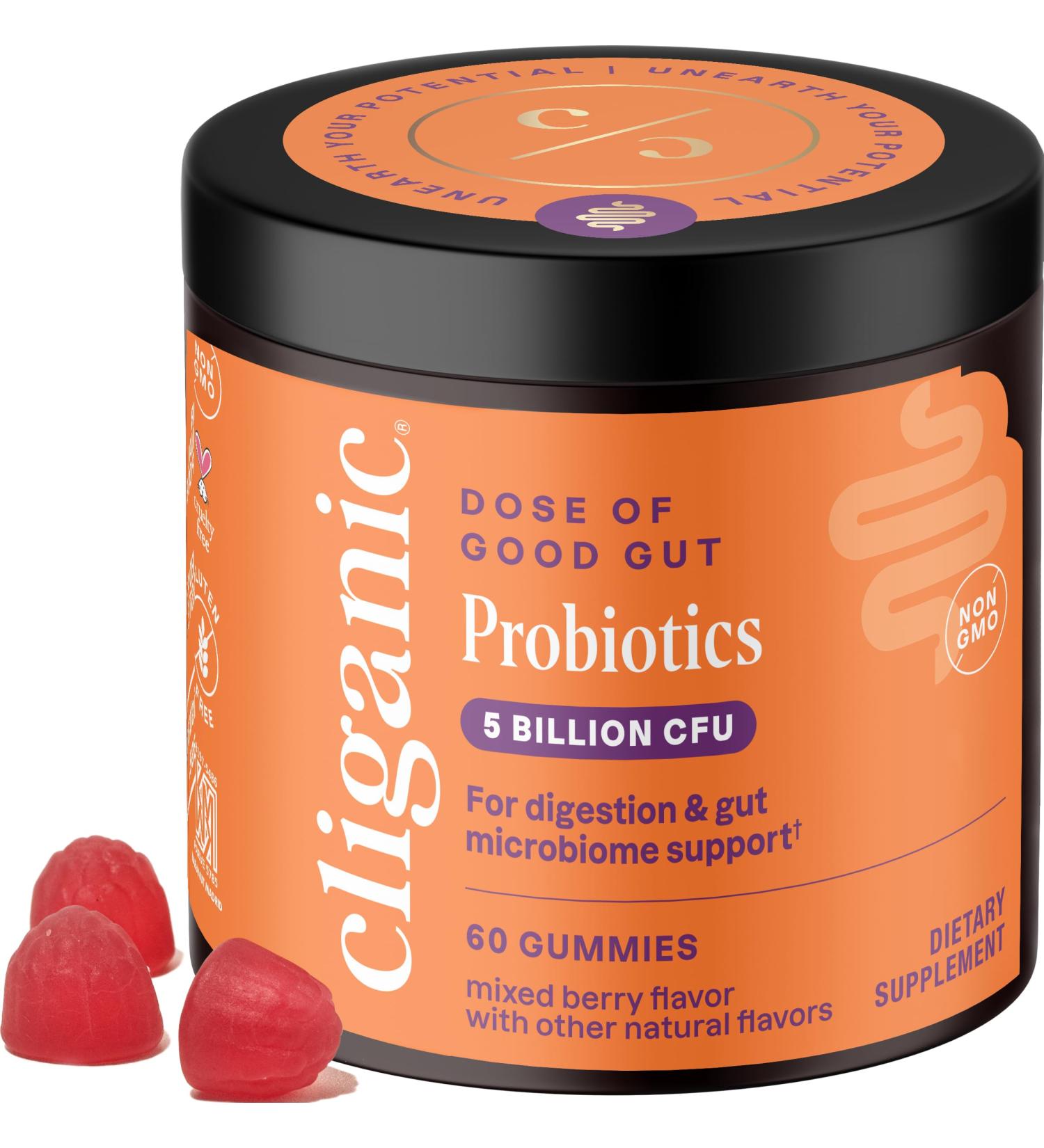 Cliganic Probiotics Gummies for Women & Men Promotes Digestive Gut Health (5 Billion CFU 60-Day Supply) - Gluten-Free Kosher Vegan Non-GMO Microbiome Balance Berry Flavor 60 Count (Pack of 1) - Buy Online on GoSupps.com