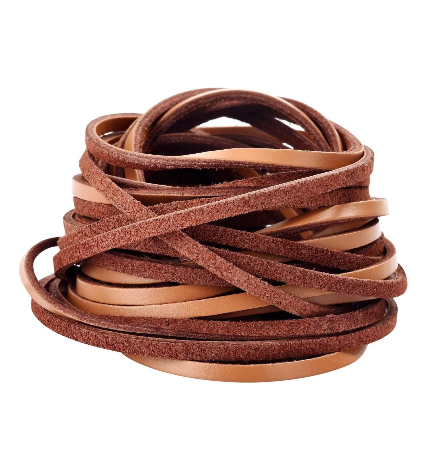 TeeLiy 3mm Flat Tan Leather Cord - 5 Yards - for Jewelry Making, Shoe Lace, Arts & Crafts - Buy Online on GoSupps.com