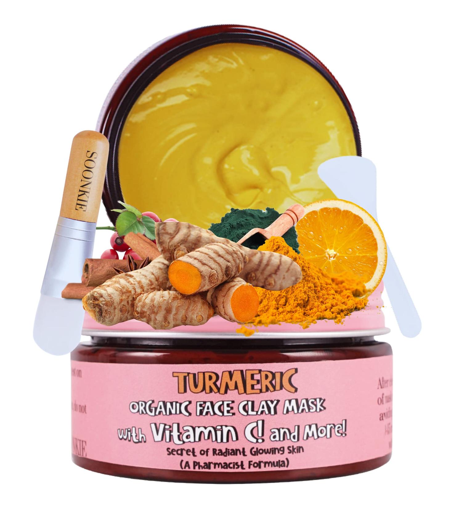 Turmeric & Vitamin C Face Mask - Skin Brightening Anti-Hyperpigmentation & Scar Fading with Bentonite Clay | Shop Now - Buy Online on GoSupps.com