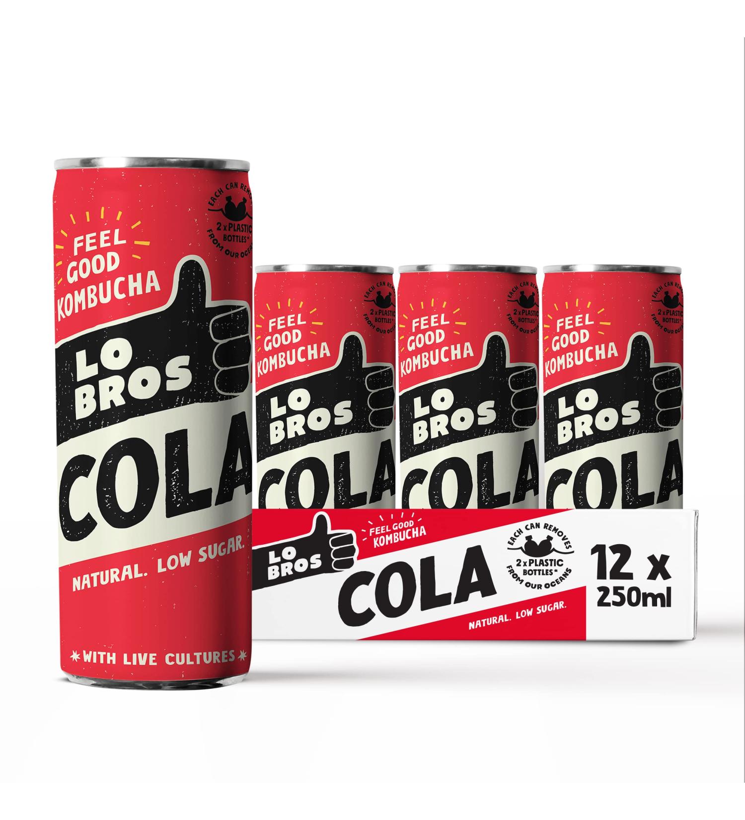 Lo Bros Kombucha Cola 12x 250ml - Vegan, Gluten-Free, Low Sugar with Live Cultures - Buy Online on GoSupps.com