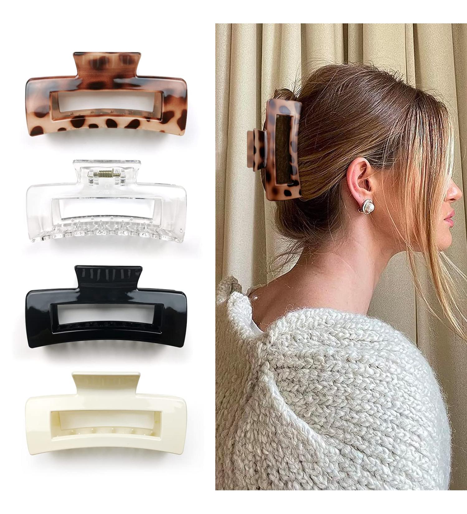 Kavya 4-Piece Large Non-Slip Hair Clips for Women | Angular Leopard Pattern Plastic Clips for Thick Long Hair | Multi-Colored Hair Accessories - Buy Online on GoSupps.com