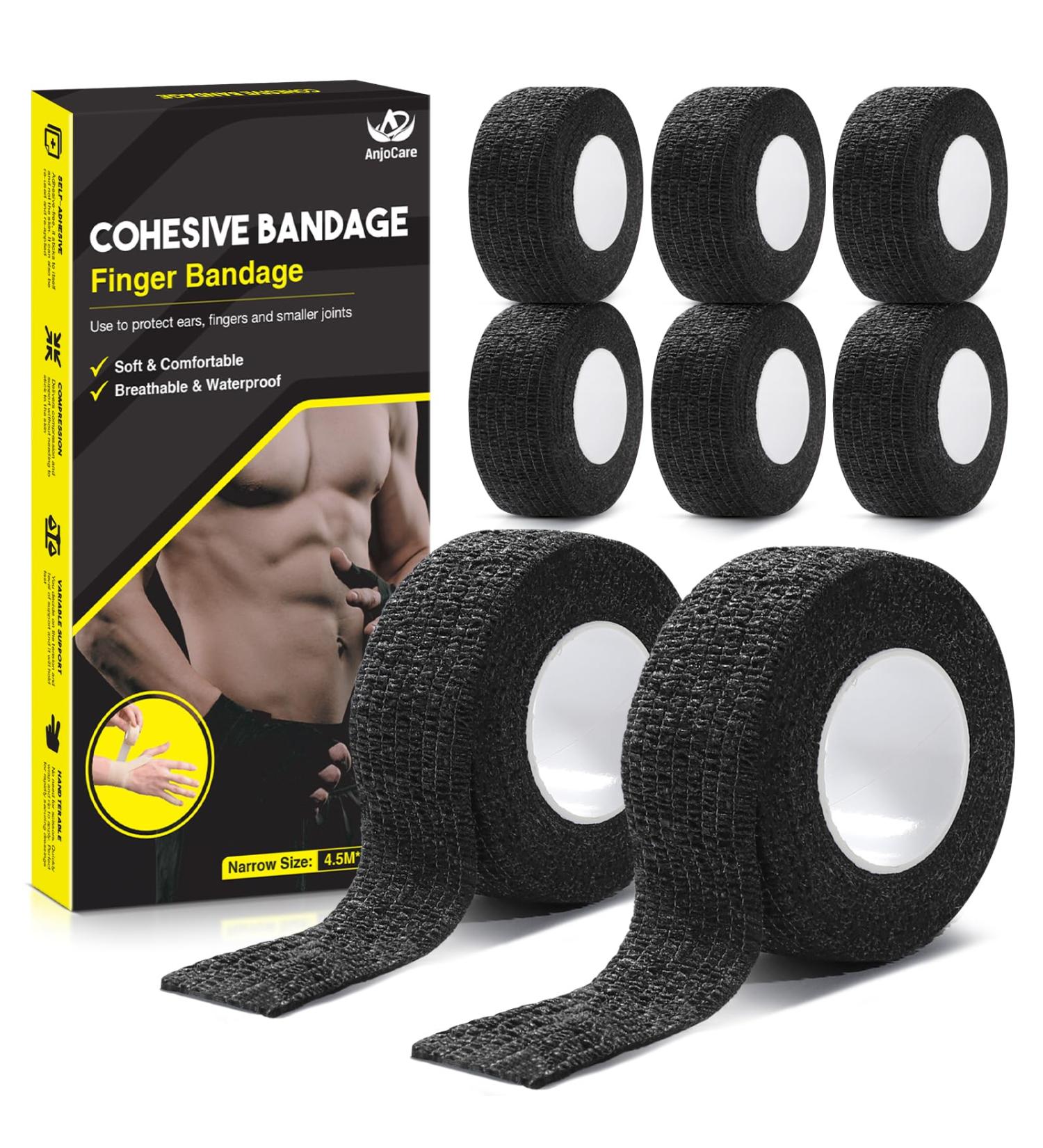 Anjocare Self-Adhesive Bandage Wrap - 8 Pack Cohesive & Breathable First Aid for Sports Injuries Wrist Sprains & Pet Care (2.5cm x 4.5m) - Black - Buy Online on GoSupps.com