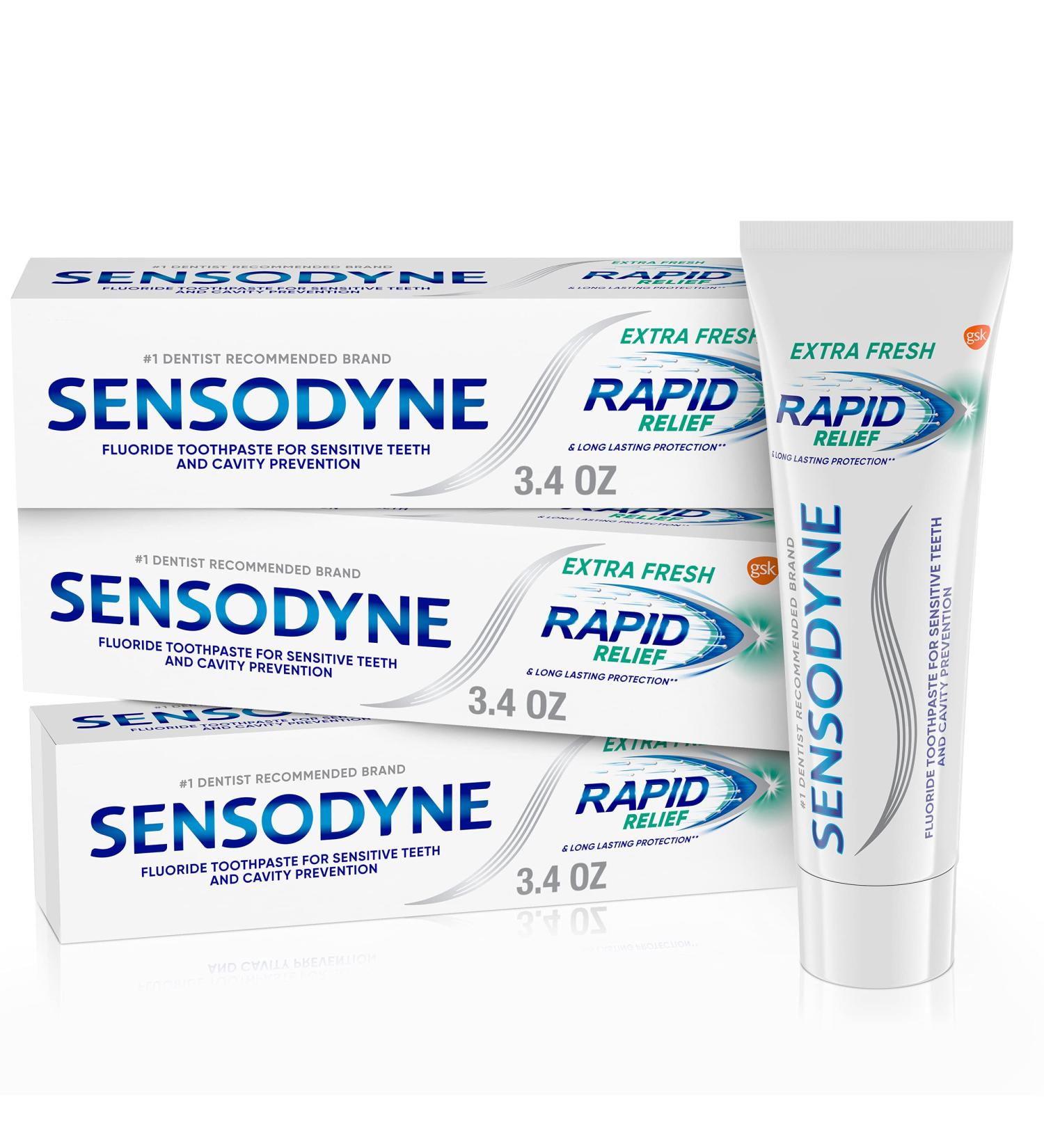 Sensodyne Rapid Relief Sensitive Toothpaste Extra Fresh 3.4oz (Pack of 3) - Fast Acting Relief - Buy Online on GoSupps.com